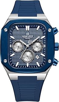 NAVIFORCE Mens Square Watches,Chronograph Analog Calendar Wrist Watch, Quartz Waterproof Watches for Men, Silicone Band