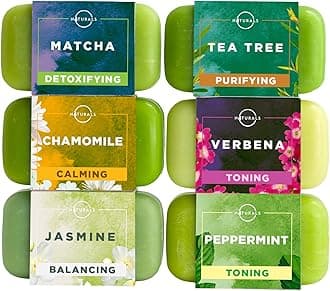 O NATURALS 100% Natural Bar Soap - Gift Set - Organic Ingredients & Essential Oils - Spa Gifts for Women & Men, Body Wash & Face Soap - 6PC Green Tea Soap Collection
