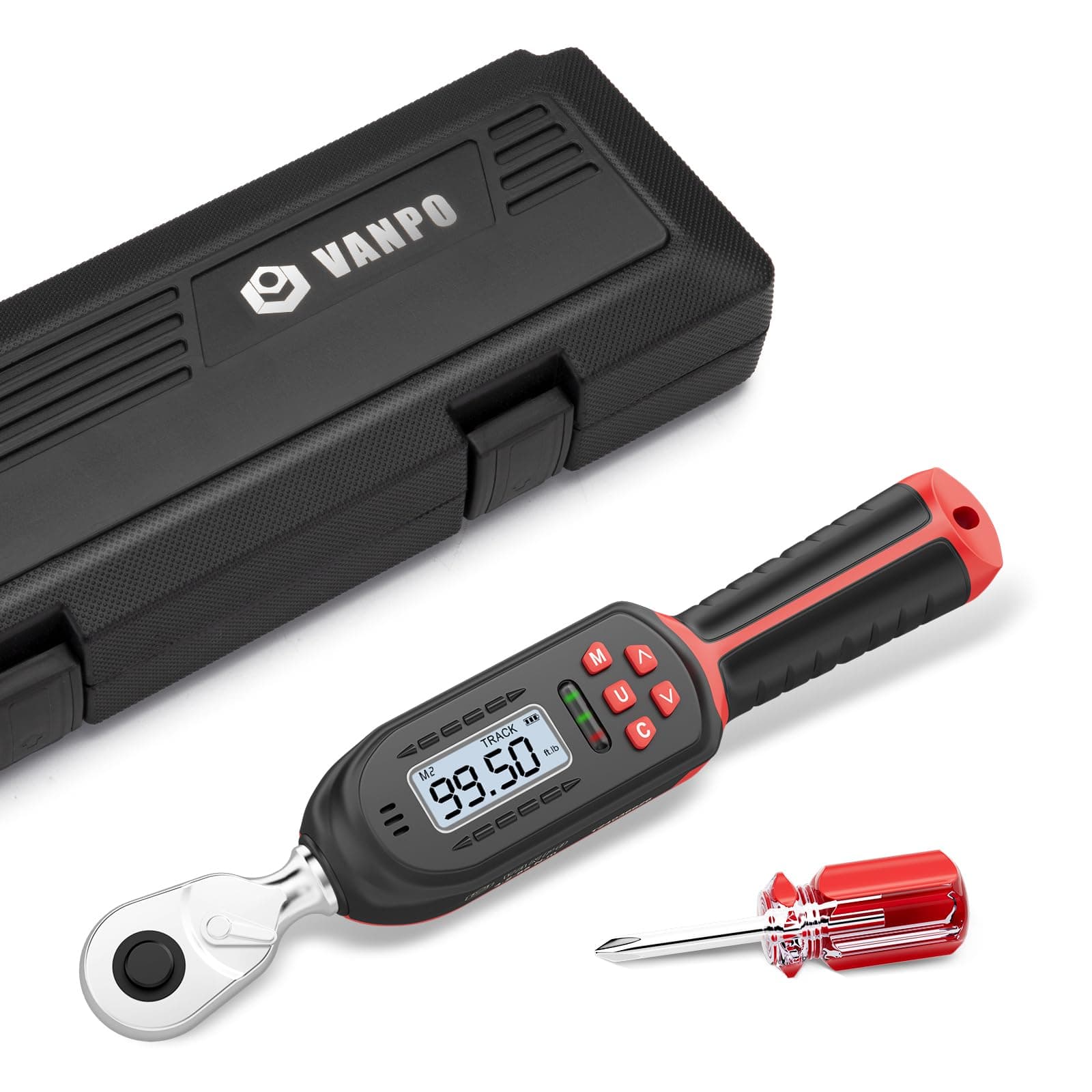 VANPO Digital Torque Wrench 3/8-Inch Drive 5-99.5 ft-lbs./6.8-135Nm, ±2% Torque Accuracy, Electronic Torque Wrench with Preset Value, Buzzer and LED Notification for Automotive Motorcycle & Bicycle