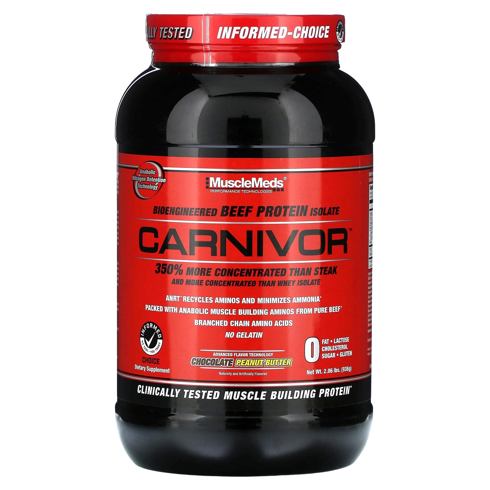 MuscleMeds Carnivor Beef Protein Isolate Powder, 23 Grams Protein, 0 Fat, 0 Sugar, 0 Cholesterol, Lactose Free, Chocolate Peanut Butter, 2.2 Pound, 28 Servings