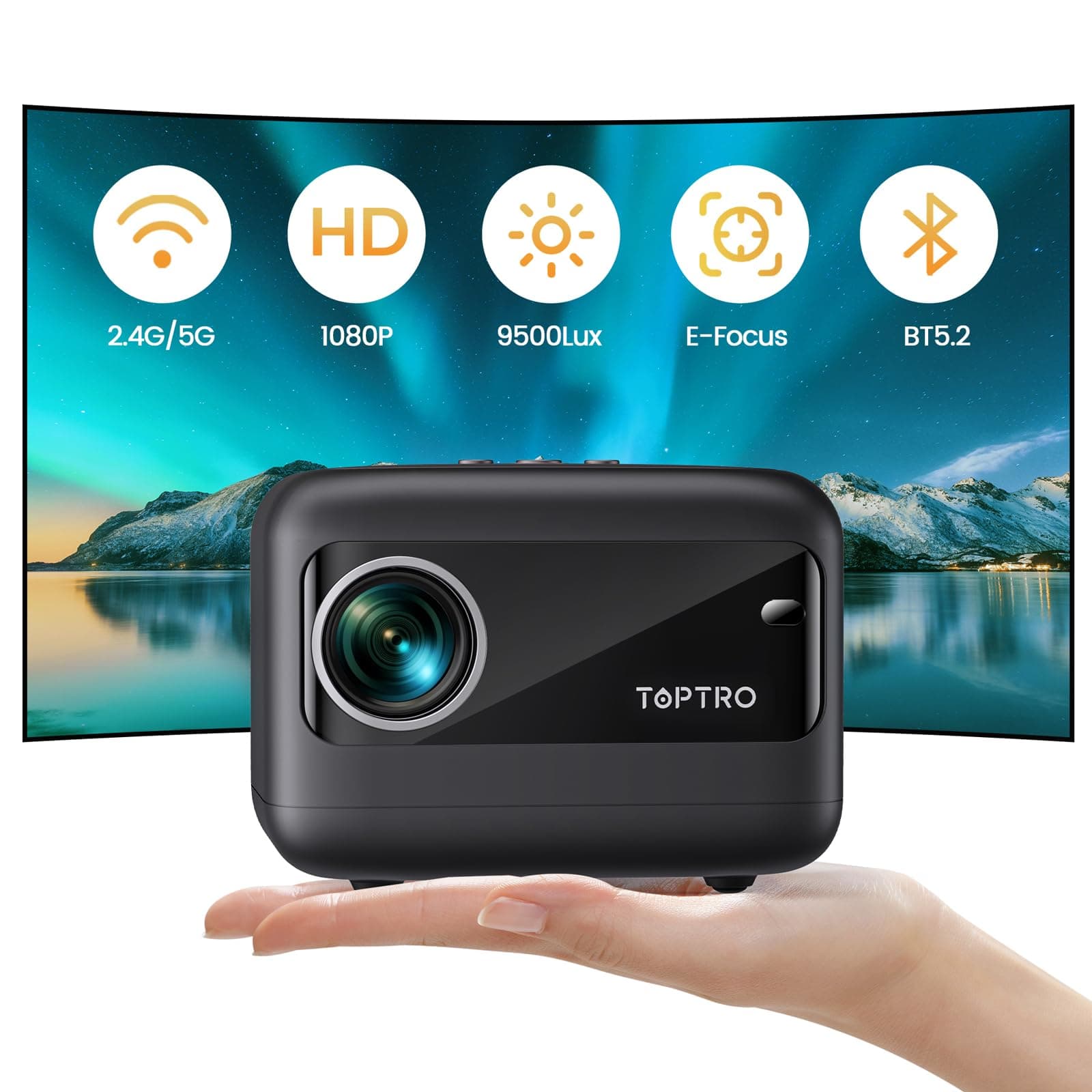 [Electric Focus/Mini Body]Mini Projector with WiFi 6 and Bluetooth 5.2, 2025 Upgrade TOPTRO TR25 Portable Projector, 1080P FHD, ±40° Electric Keystone Correction, Movie Projector for iOS/Android/PS5