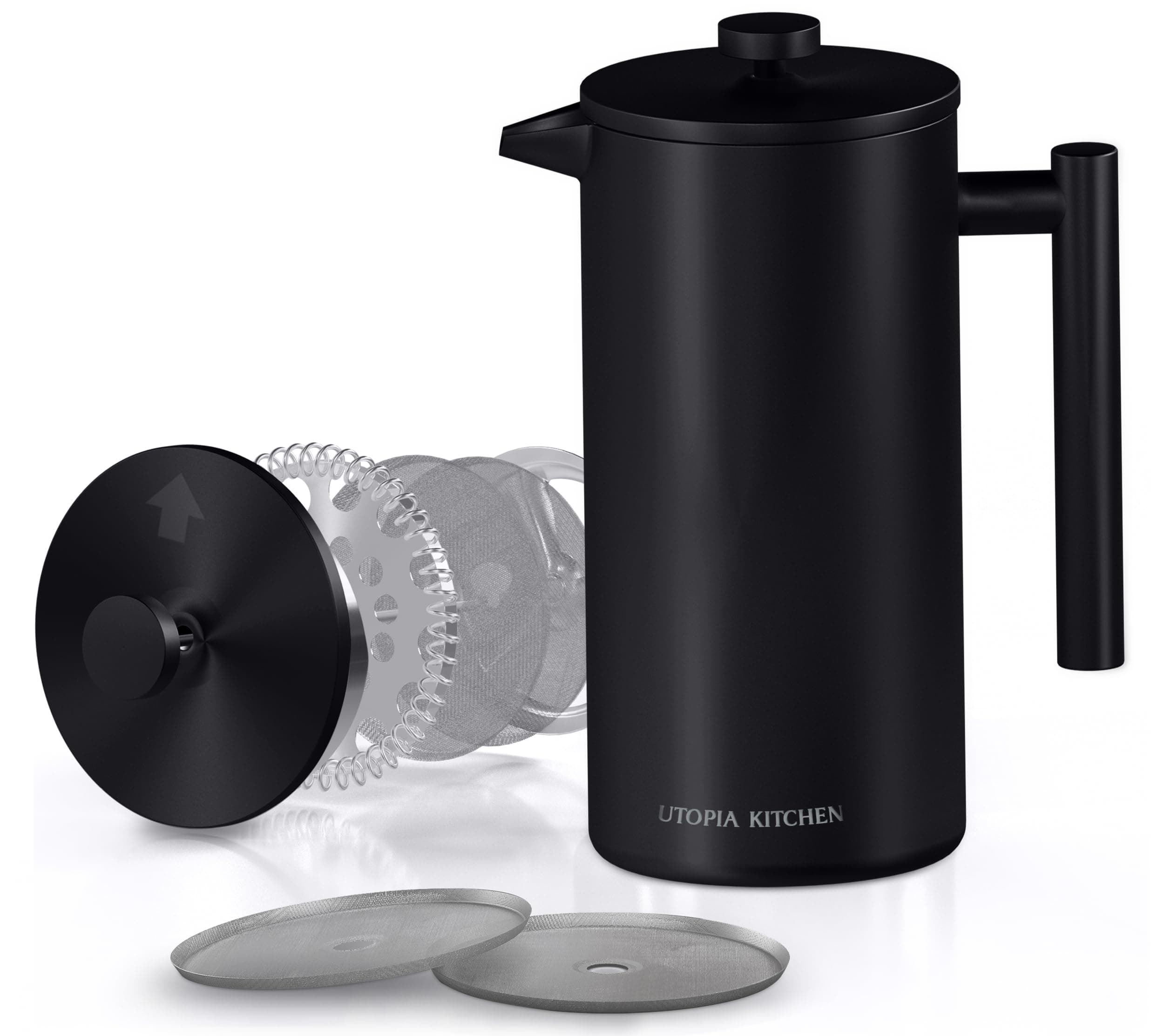 Utopia Kitchen French Press Coffee Maker 17Oz, Double Wall Insulated Stainless Steel Coffee Press with 4-Level Filtration system with 2 Extra Filters, Rust-Free, Dishwasher Safe, Black