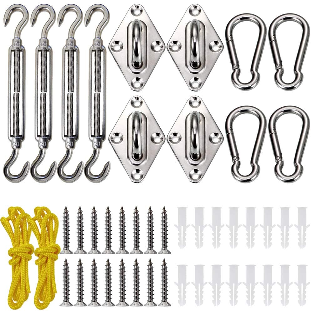Shade Sail Hardware Kit, Stainless Steel Hardware Kit for Triangle Square Rectangle Sun Shade Sail Installation for Patio Lawn