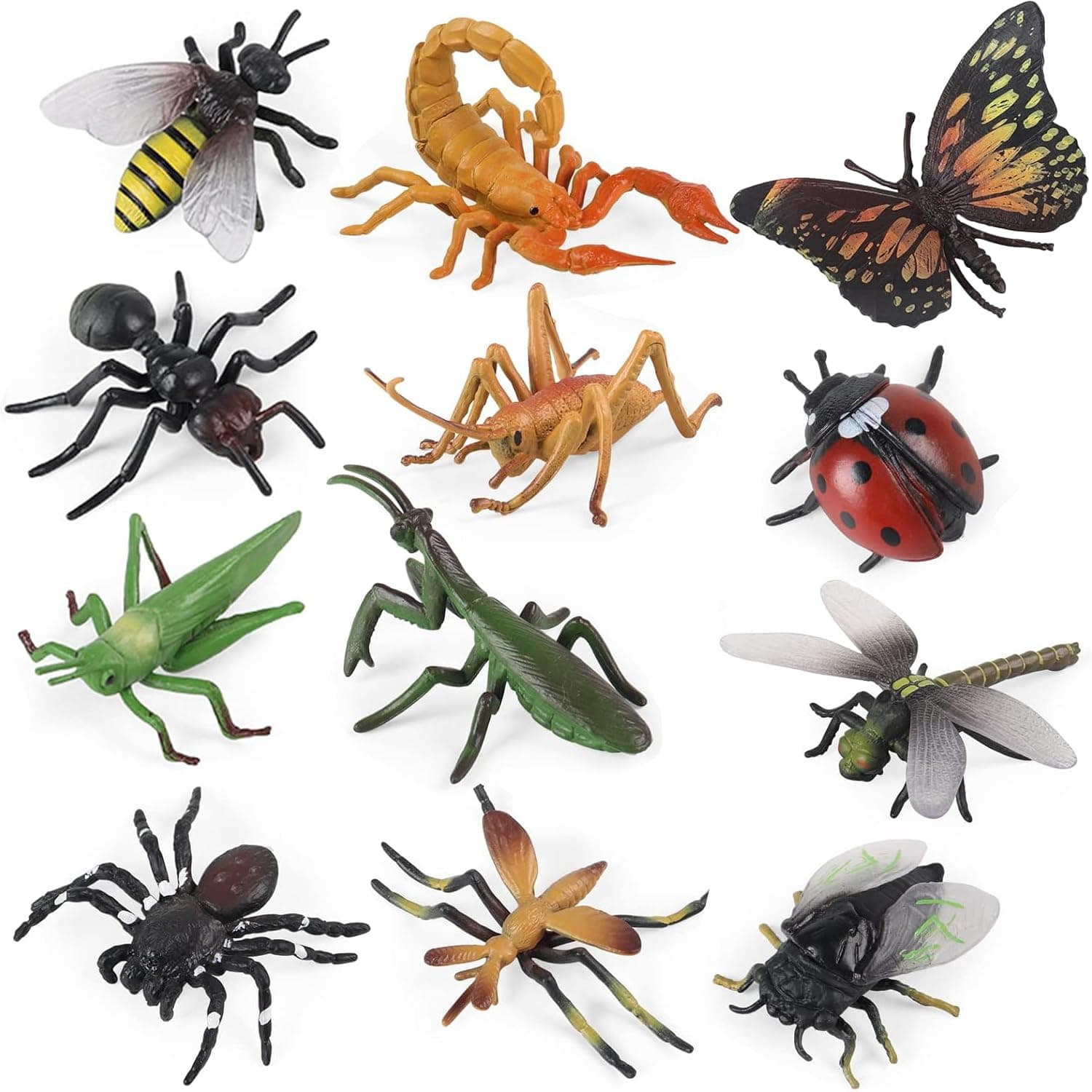 12 Pcs Large Insects and Bugs for Kids - Plastic Bug Toys | Animal Figures Halloween Party Favor Cake Topper Insect Figurines