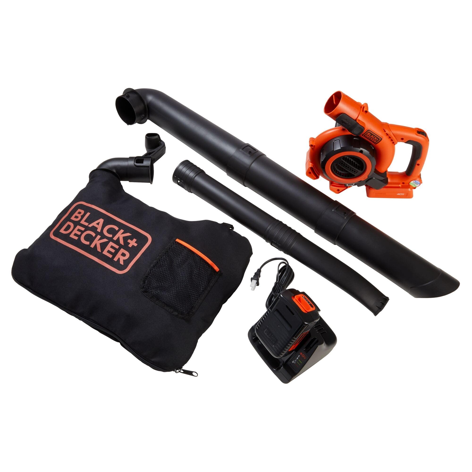 BLACK+DECKER Leaf Blower Cordless Leaf Vacuum and Mulcher Combo Kit, Battery and Charger Included, 40V 120 mph Air Speed, 6-Speed Dial, Built-in Scraper with Collection Bag (LSWV36)