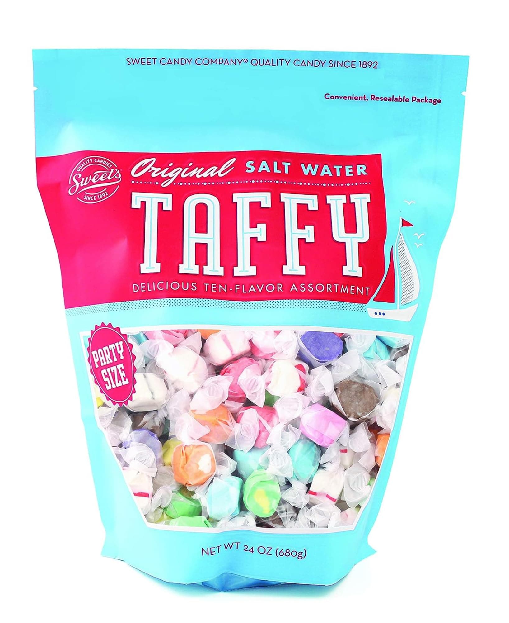 Sweet's, Salt Water Taffy, American Candy, Assorted Sweets, 10 Different Flavours, Party Size Bag, 680 Grams