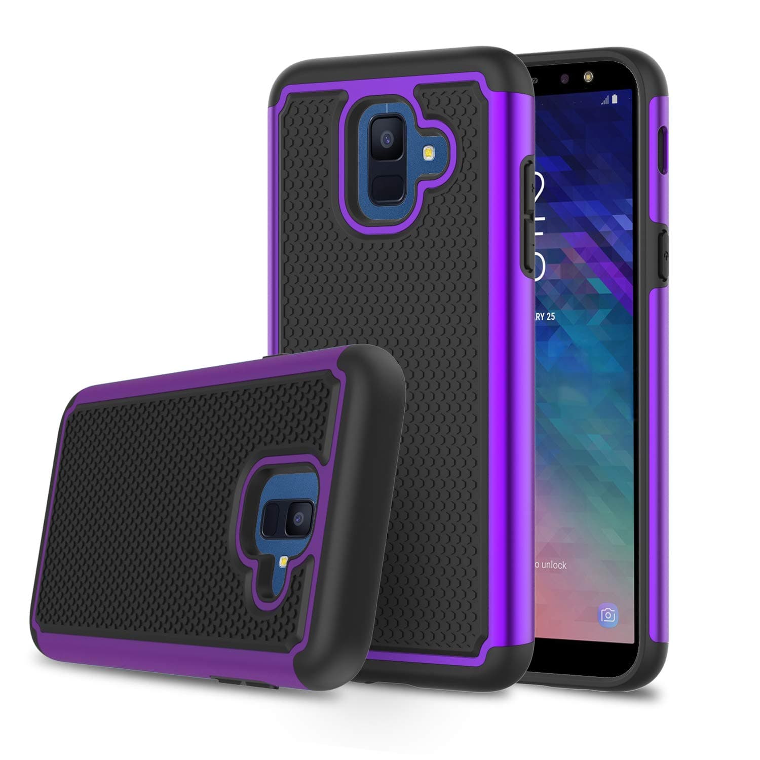 Elegant Choise Compatible with Galaxy A6 Case, Samsung A6 Case, Hybrid Dual Layer Shock Absorbing Anti-Scratch Rugged Bumper Armor Defender Protective Case Cover-Purple