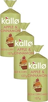 Kallo Apple & Cinnamon Wholegrain Rice & Corn Cakes, 127 g (Pack of 3)