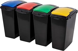 Addis Recycling 40 Litre Set of 4 Waste Utility Plastic Bins Interlocking Clips, Lift, Yellow & Green, Black Colour Coded Lids Red, Blue, Yellow, Green, 4 x 40