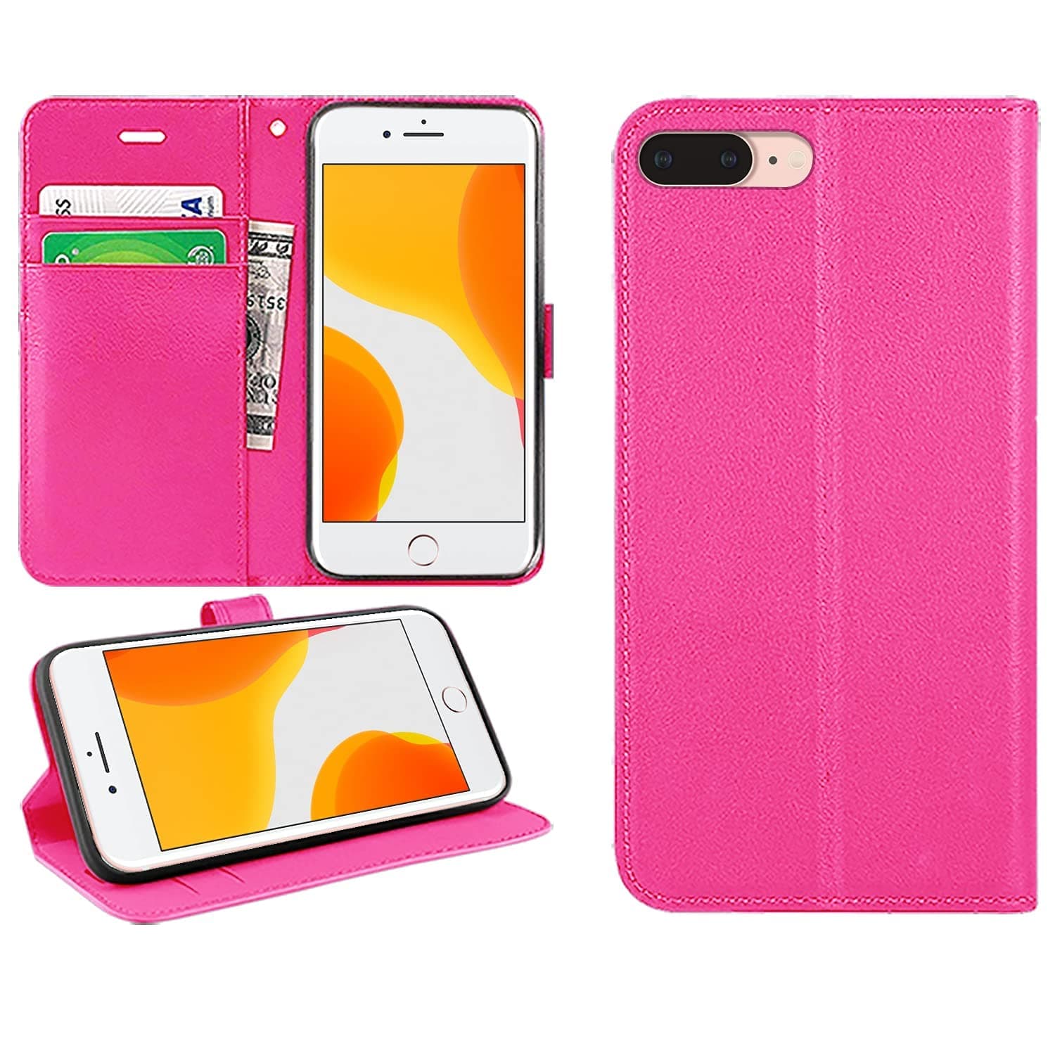 for iPhone 7 Plus/8 Plus Case Flip Wallet [Card Holder] [Magnetic Closure] [Kickstand] PU Leather Phone Cover 5.5 inch (PINK)