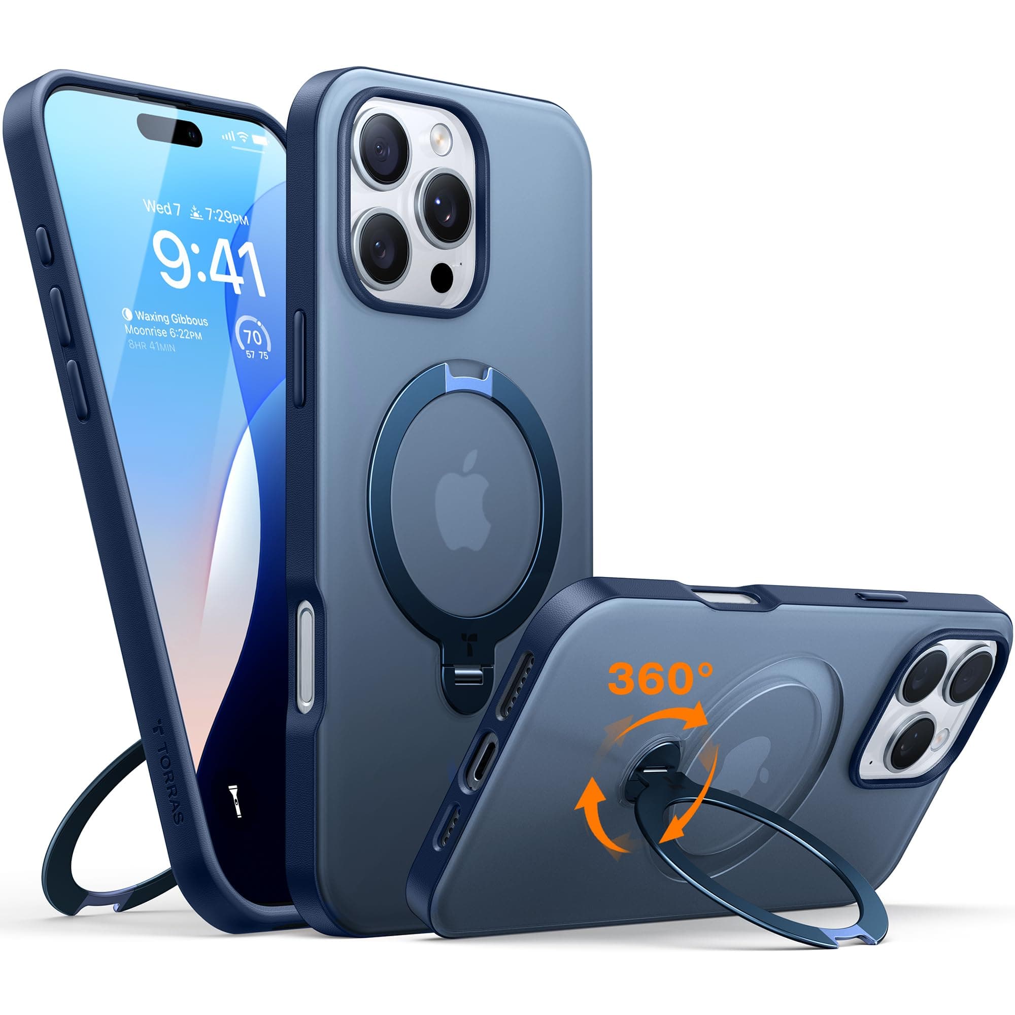 360° Spin Magnetic Stand for iPhone 16 Pro Case, Compatible with Magsafe,12FT Military Grade Shockproof, Slim Protective for iPhone 16 Pro Case, Matte Blue