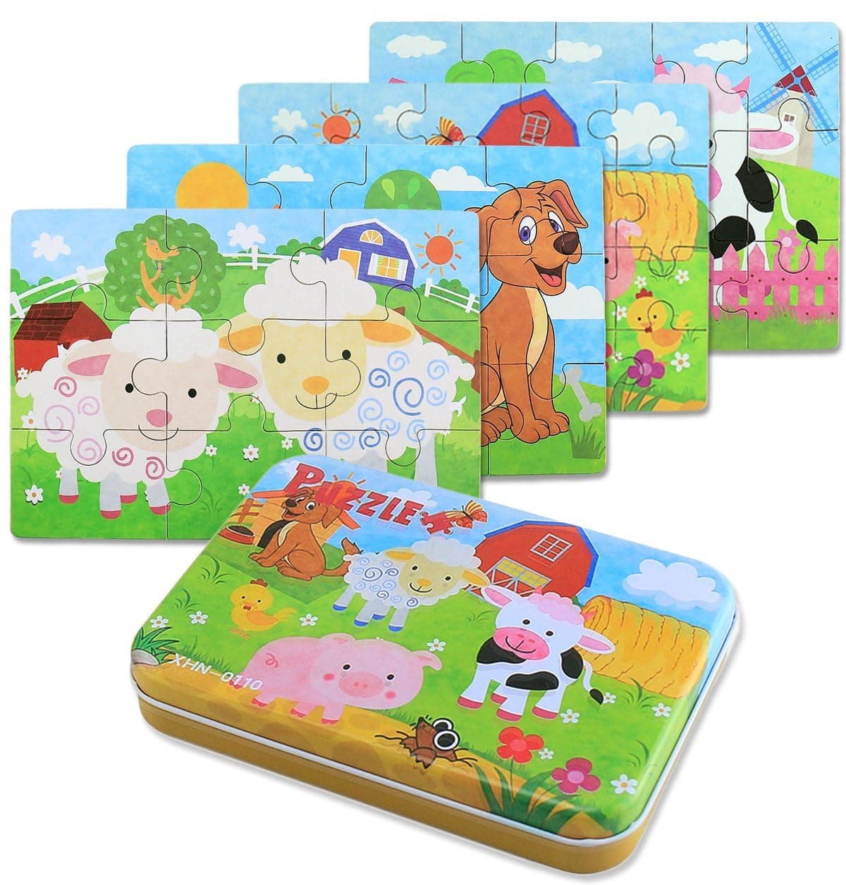 BBLIKE Puzzles Jigsaws for 2 3 4 Year Old - Pack of 4 Puzzles Toy in a Box for Age 2-5, Travel Games for on Plane Educational Learning Birthday Gift Present for Children Boys Girls (Farm Animal)