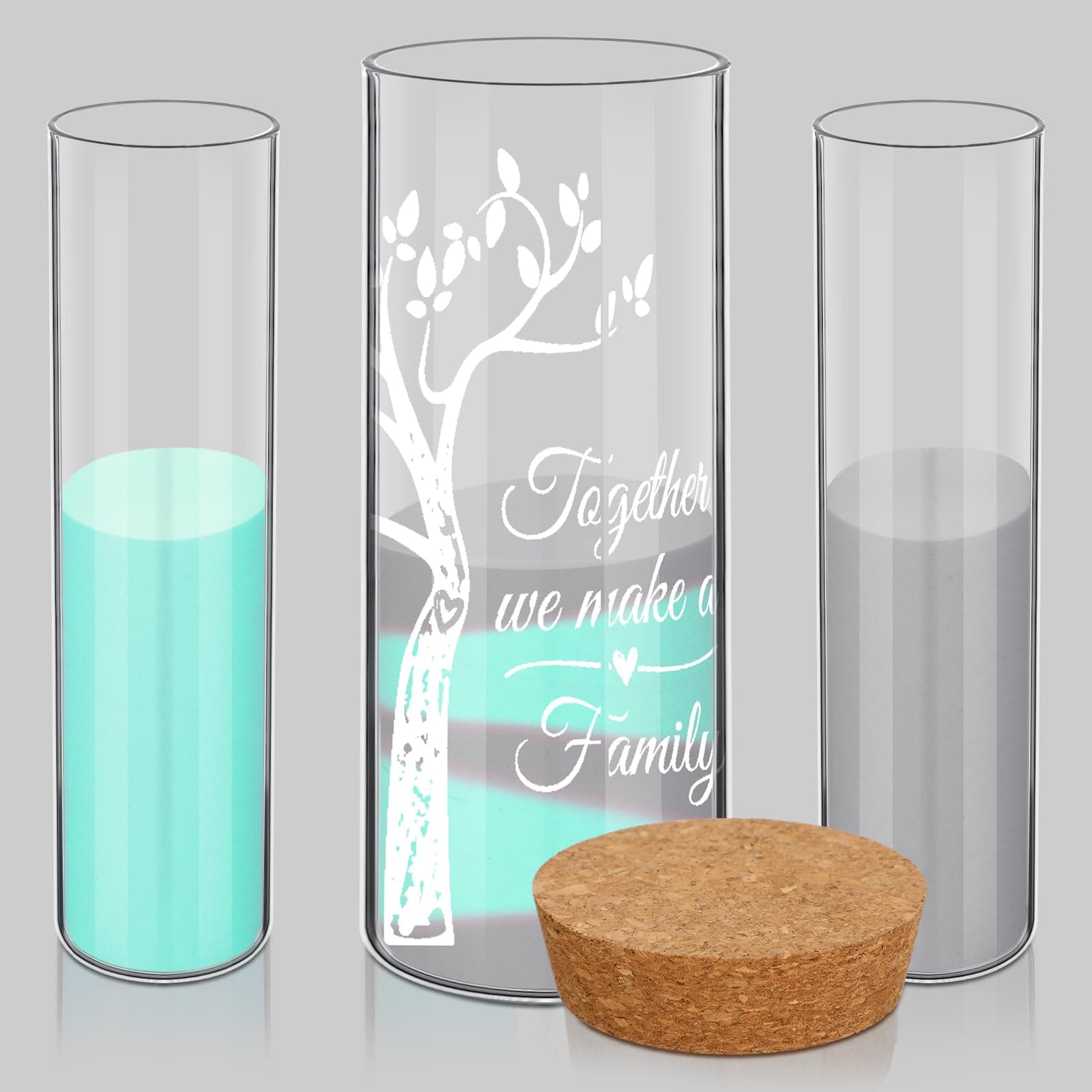 Irenare Unity Sand for Wedding Ceremony Set, Include Vase, Sand, Cork Stopper for Weddings Engagement Anniversary(Gray and Blue,Tree)
