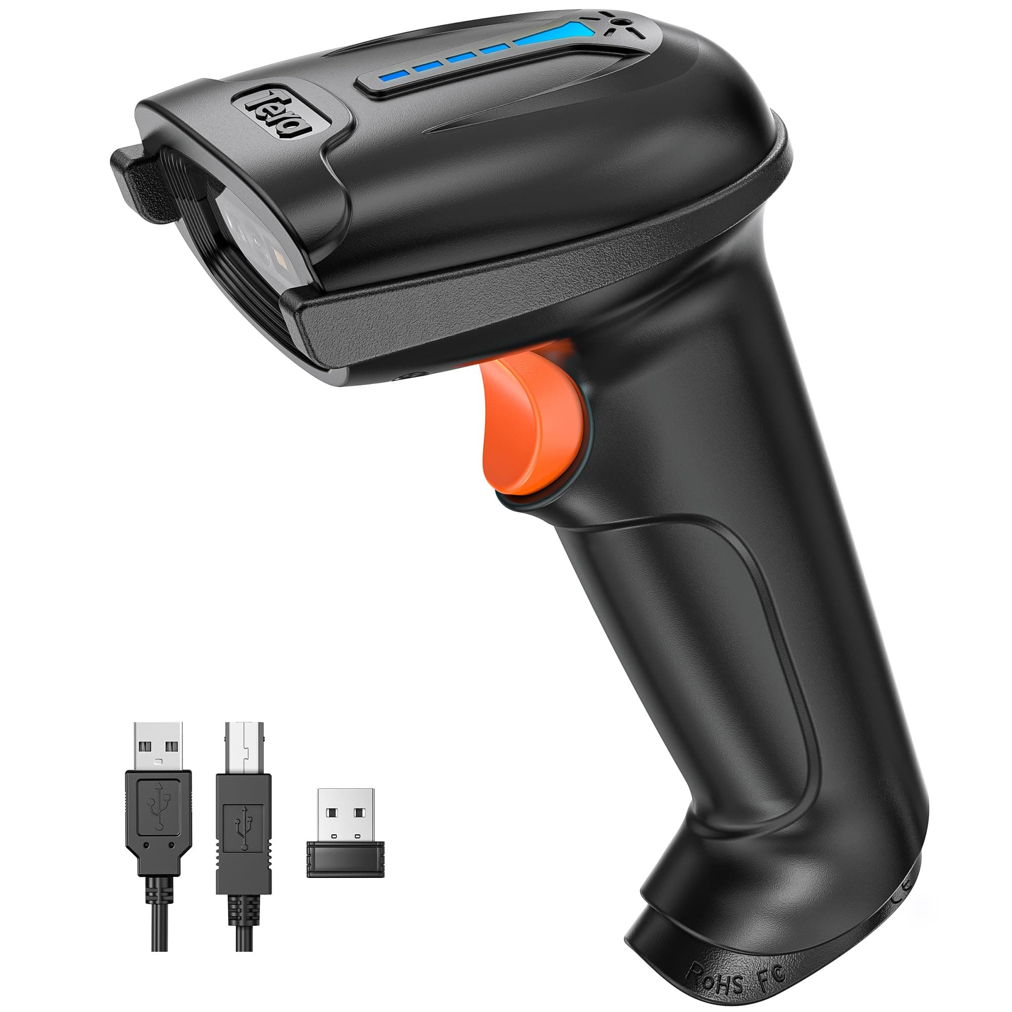 Barcode Scanner Wireless and Wired with Battery Level Indicator 1D 2D QR Digital Printed Bar Code Reader Cordless Handheld Barcode Scanner Compact Plug and Play Model D5100
