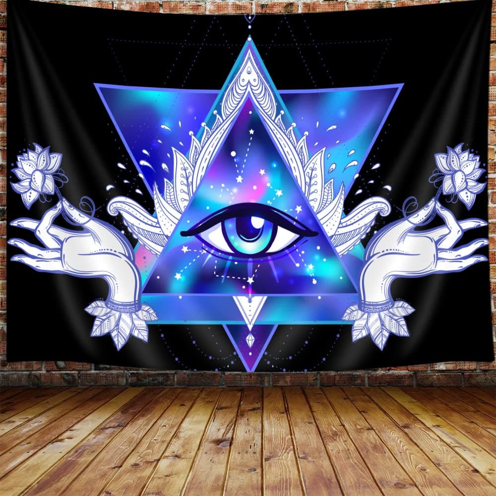 Ptrxobj Psychedelic Eye Tapestry Small Wall Hanging Psychedelic Purple Third 3rd Eye UV Tapestry for Bedroom Black Light Spiritual Hamsa Hand Tapestries UV Reactive Poster Home Decor 60x40