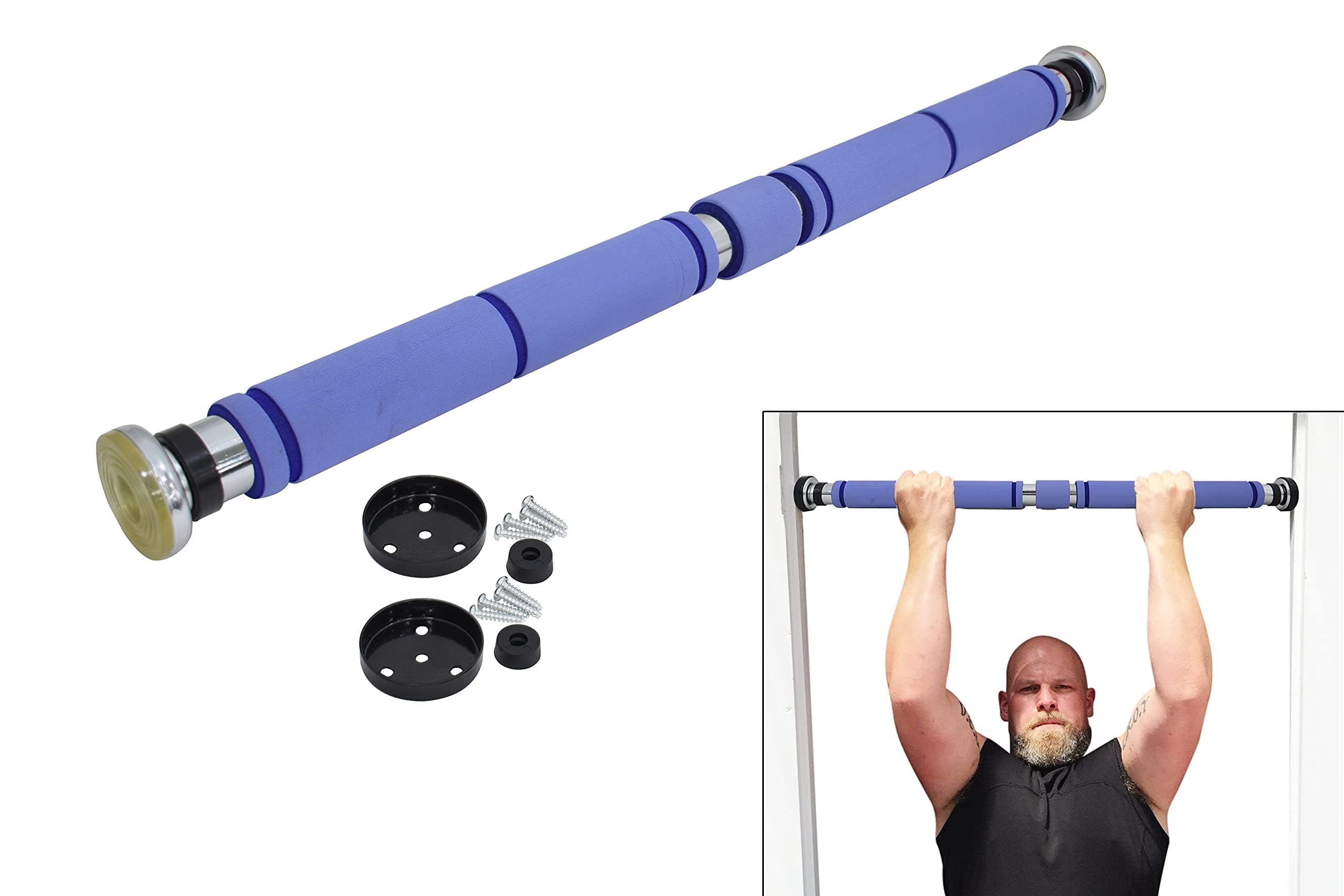 Adjustable Doorway Pull Up Bar | Chrome Steel Horizontal Chin Up Bar with Rubber Limiters & Screws | Multi-Use Fitness Bar for Home Gym, Push-Ups, Sit-Ups & Core Training EM-1813