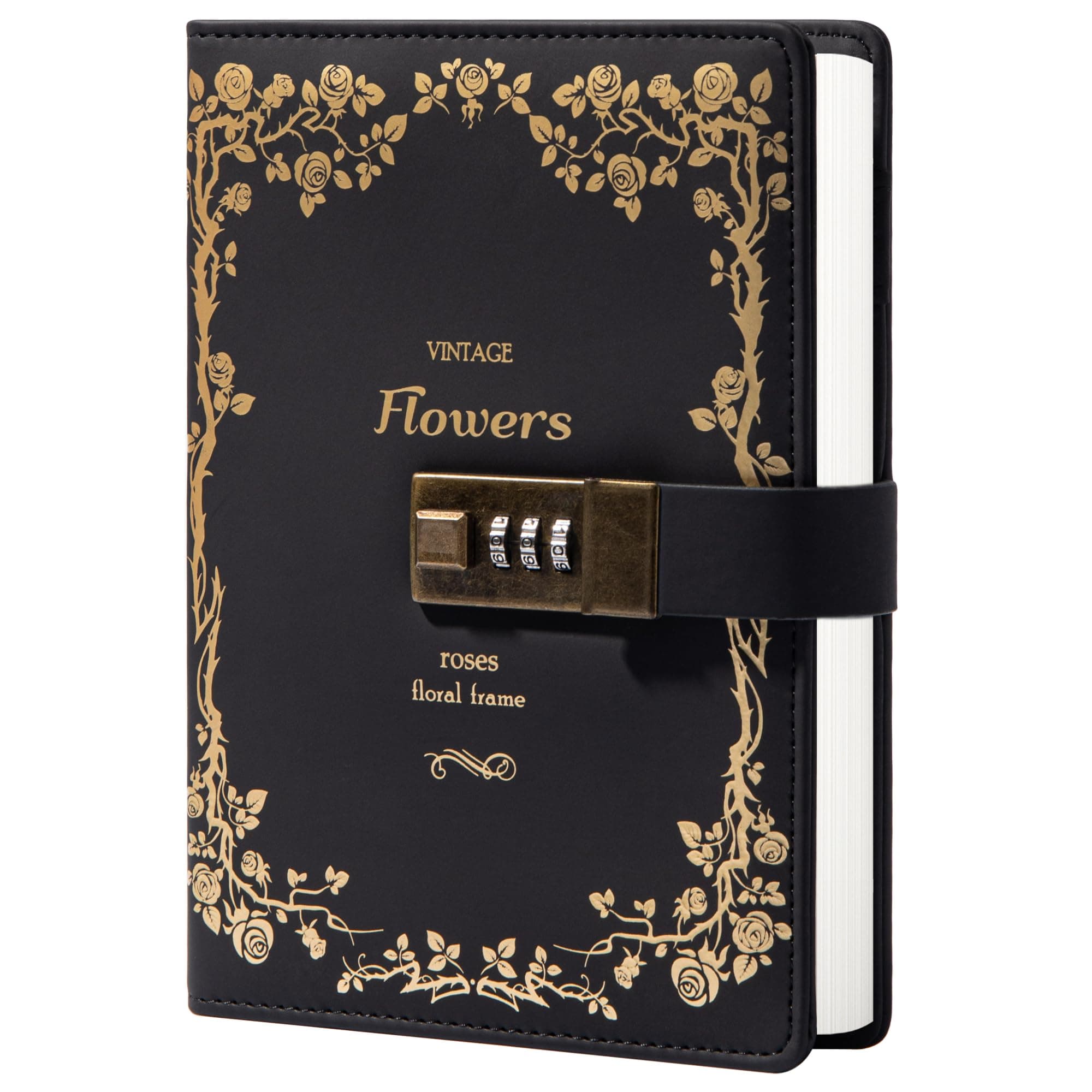 TIEFOSSI B6 Vintage Leather Lock Journal, Diary with Composition Lock, Notebook As Gift for Girl, Boy, Friend, 7.87 X 5.51 in (Black)