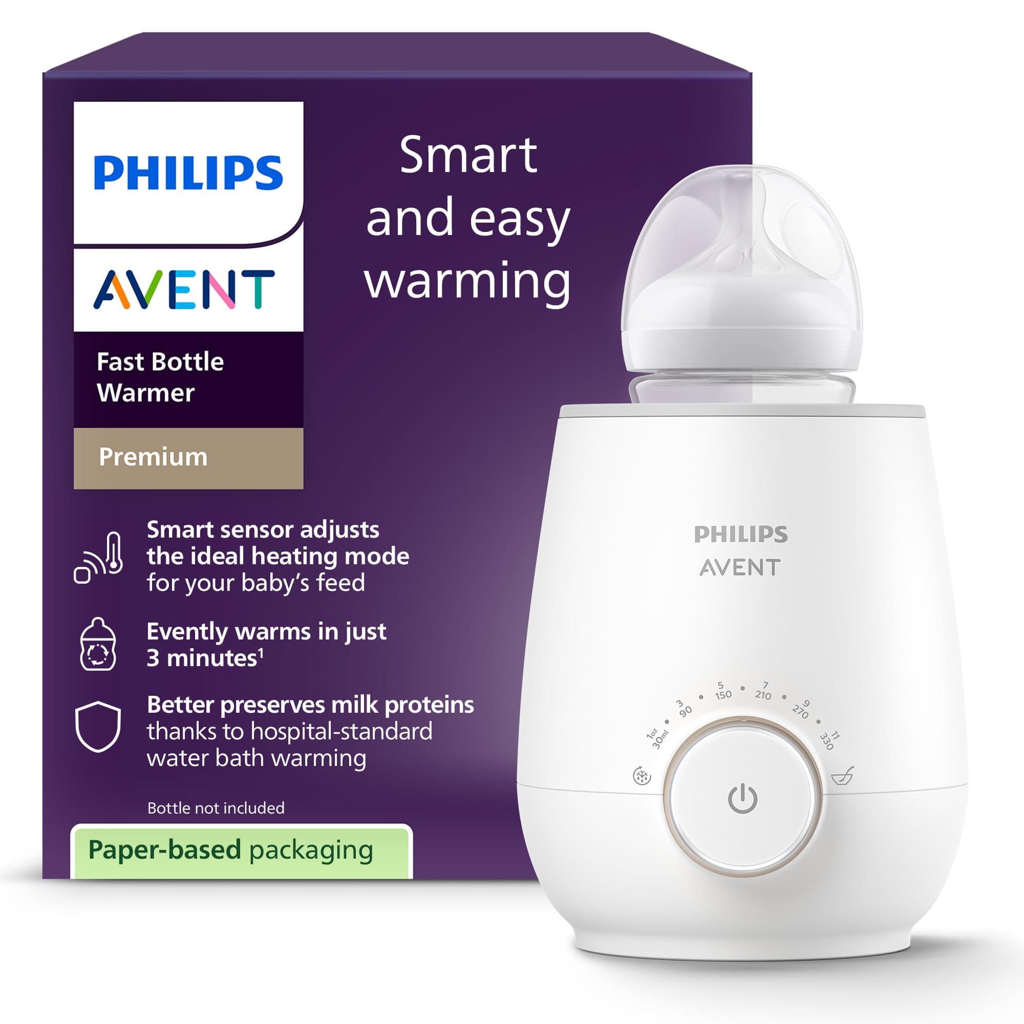 Avent Fast Bottle Warmer with Smart Temperature Control: Warms Evenly, No Hotspots – SCF358/00