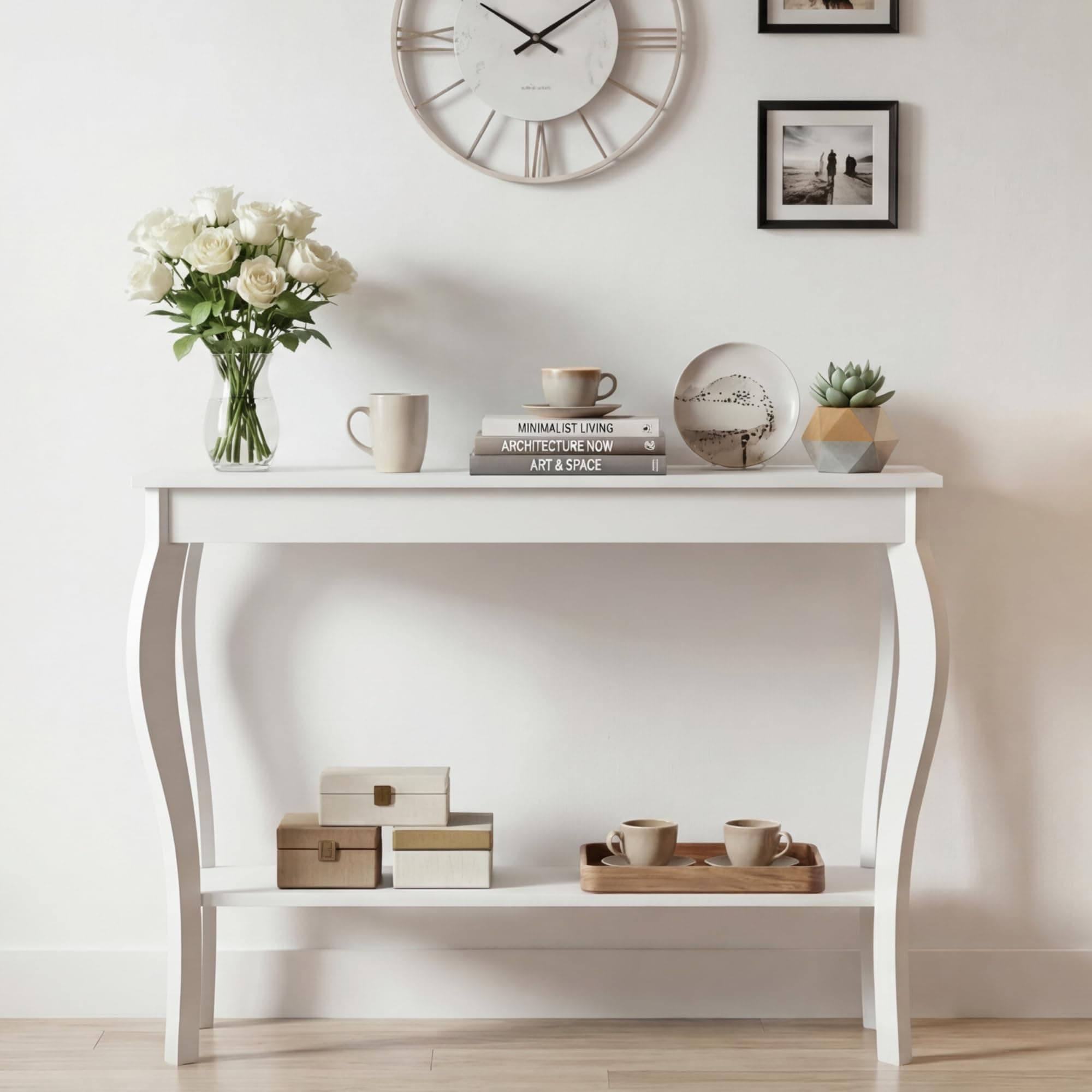 Narrow Console Table, Chic Accent Sofa Table, Entryway Table, White