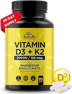 Vitamin D3 5000 IU + K2 with Magnesium Bisglycinate | Immune, Bone Heart Support