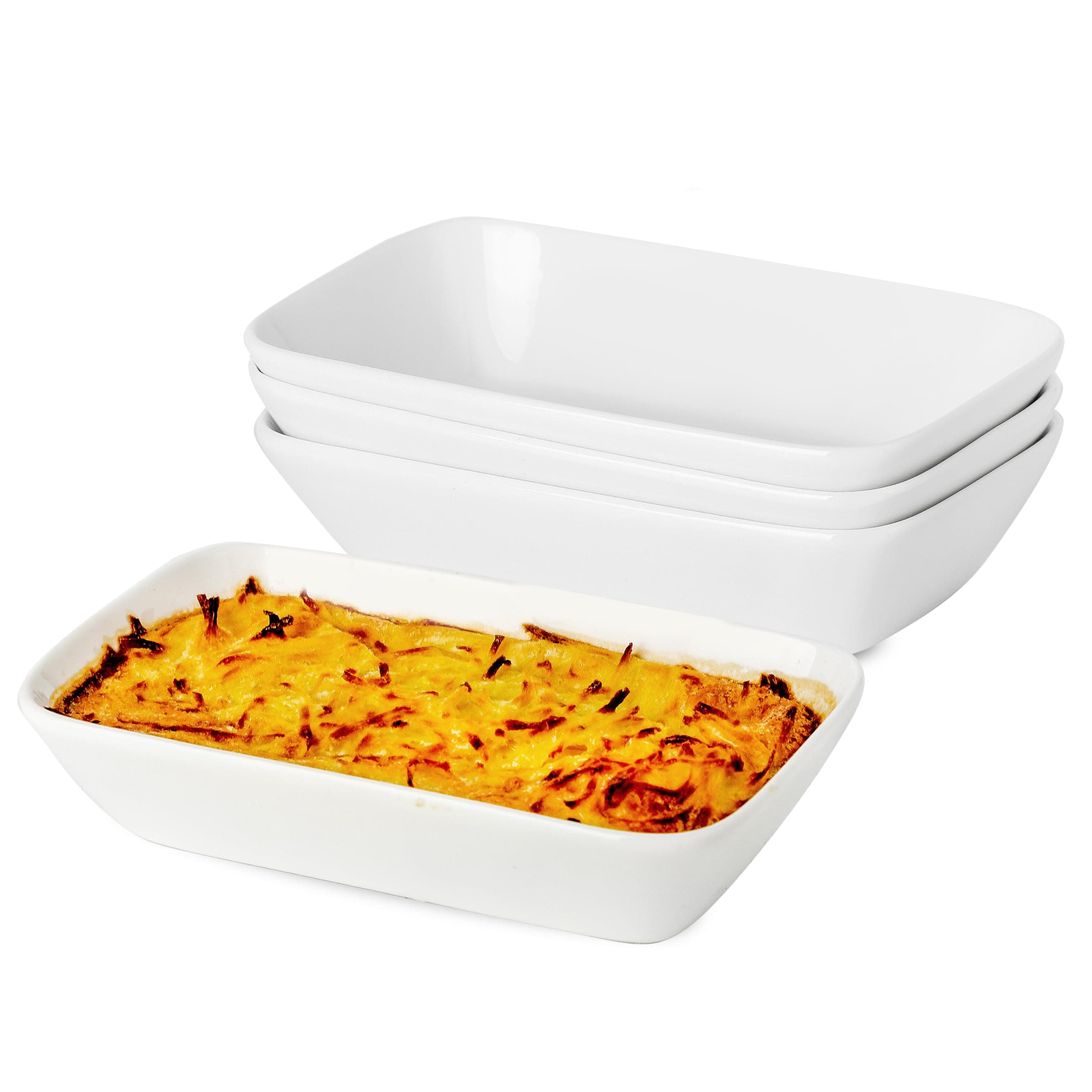 13.5oz Ceramic Small Baking Dish 4 Pack, 7 × 4.3 x 1.5 Inch Rectangle Baking Dish for Oven, Small Rectangle Ramekin, Individual Portion Casserole Dishes in Microwave Air Fryer Toaster Oven