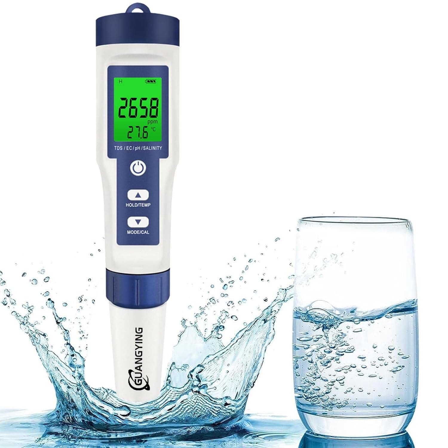Guangying 5 In 1 Ph Meter,Ph/Tds/Ec/Salinity/Temp Meter For Water, High Accuracy Water Testing Kits Drinking Pools, Fish Tank, And Hydroponics,With 3 Buffer Powders