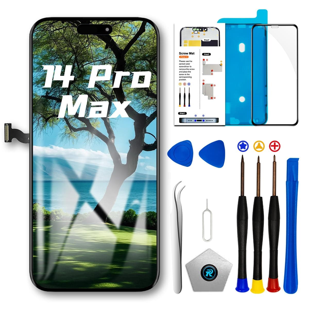 for iPhone 14 Pro Max Screen Replacement Kit 6.7 inch, Full HD LCD Display 3D Touch Screen Digitizer Full Assembly + Repair Tools,Model A2651, A2893, A2896, A2895, A2894
