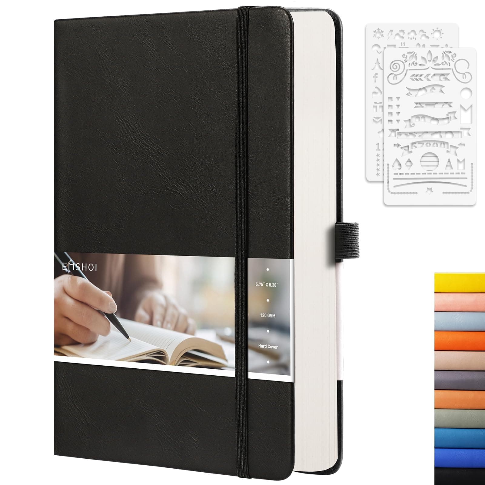 EMSHOI Dotted Notebook - 256 Pages A5 Dotted Grid Journal Notebook,120gsm Thick Paper,16 Perforated Pages, Smooth PU Leather, Inner Pocket,5.75'' × 8.38''-Black