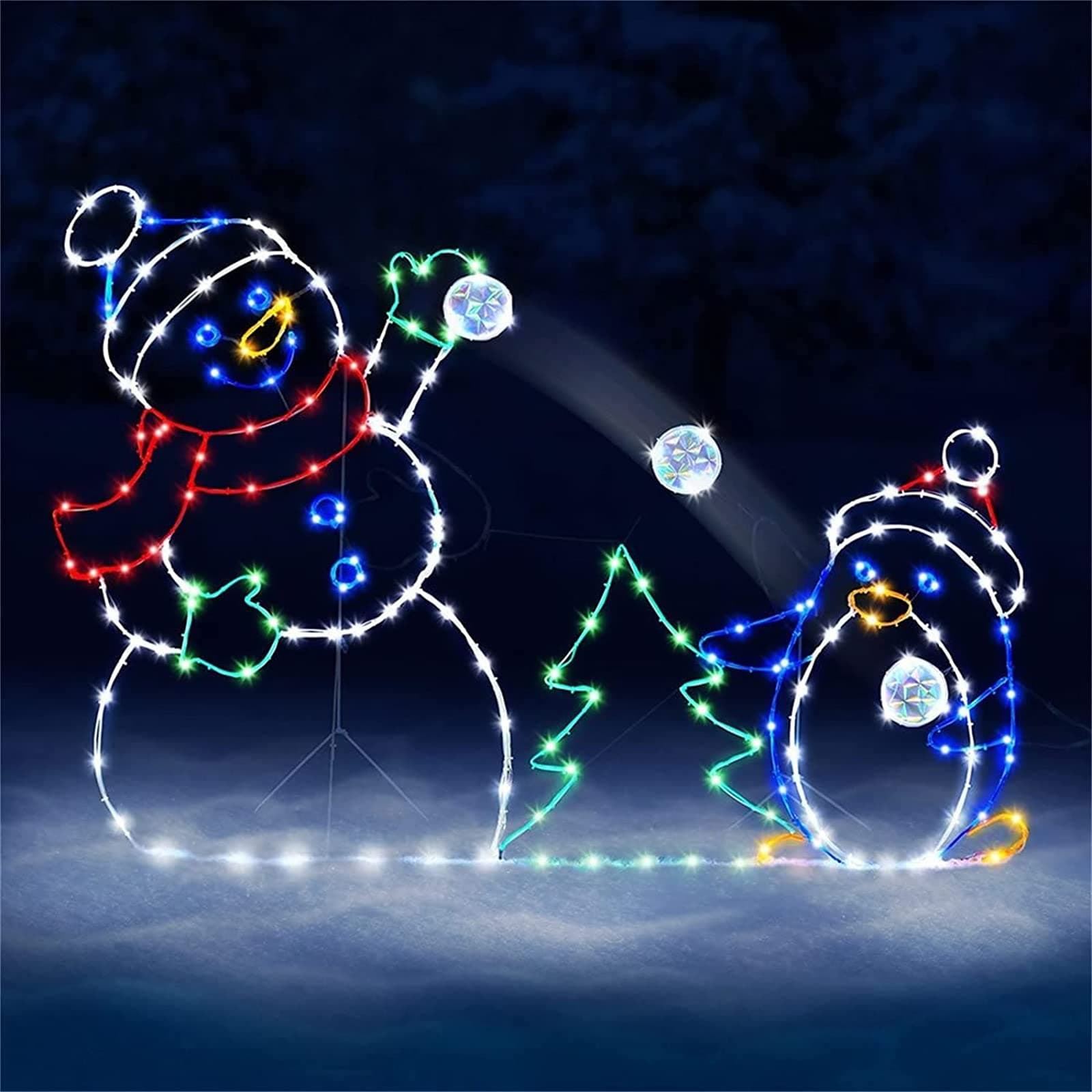 Fun Animated Snowball Fight Active Light String Frame Decor,Animated Snowman Snowball Fight Active Light,Holiday Party Christmas Outdoor Garden Snow Glowing Decorative Sign (B)