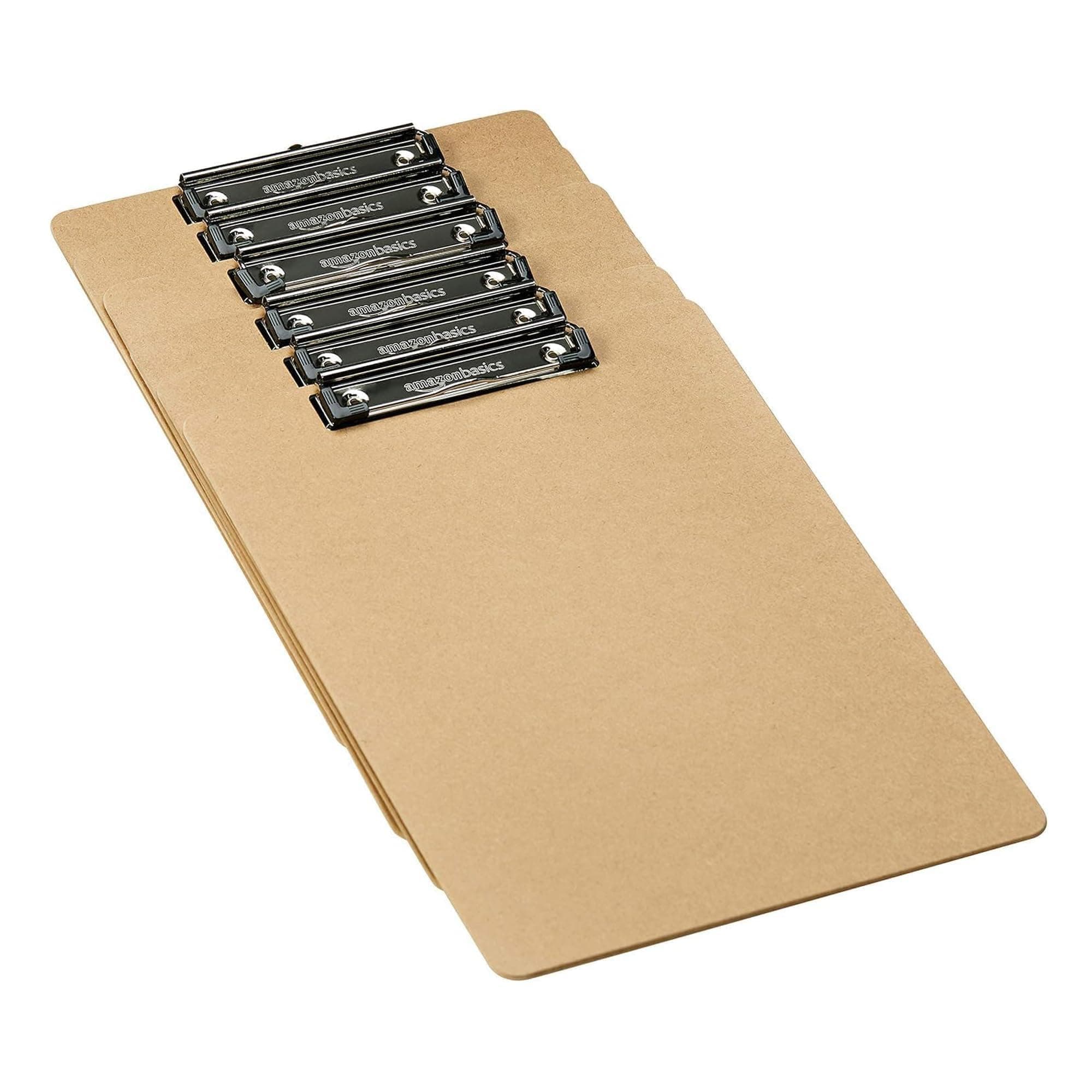 Amazon Basics Hardboard Office Clipboard, Low-Profile, Letter Size, 9" x 12.5", Brown, 6-Pack