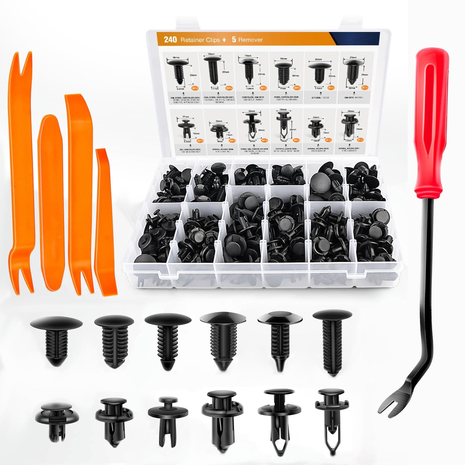 240Pcs Bumper Retainer Clips Car Plastic Rivets Fasteners Push Retainer Kit Most Popular Sizes Auto Push Pin Rivets Set -Door Trim Panel Fender Clips For Gm Ford Toyota Honda Chrysler