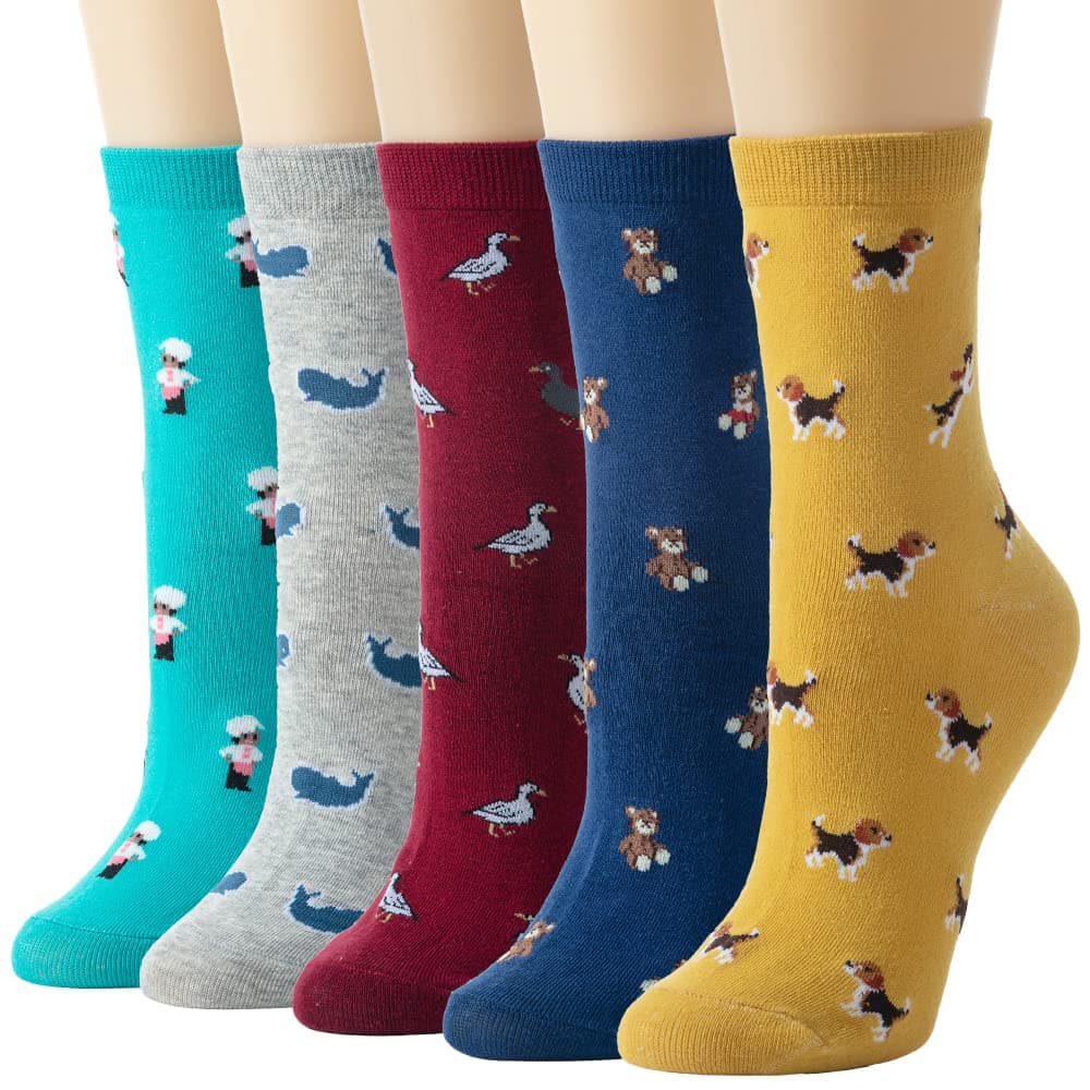 5 Pairs Cute Patterned Socks Warm Crew Socks