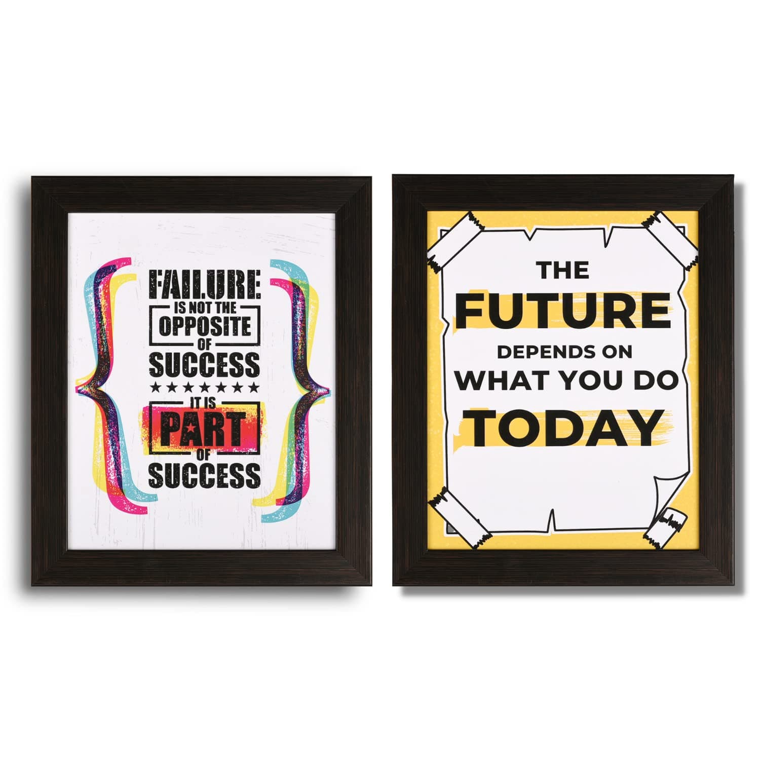 Inspiring Brush Motivational Quotes Wall Frames for Home, Study Room, Living Room, Wall Decoration Multicolor Posters With Frame, Set of 2 Size- 9.5 Inch x 11.5 Inch