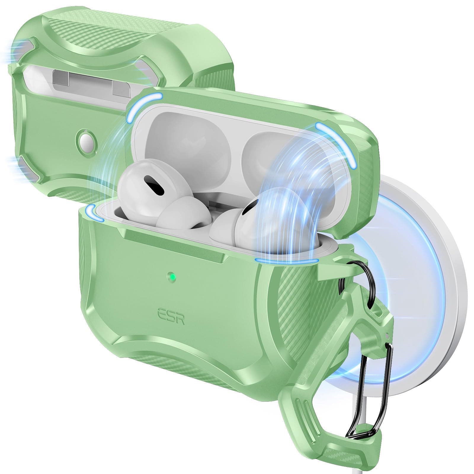 ESR for AirPods Pro 2 Case (USB-C/Lightning), Compatible with Airpods Pro Case (2023/2022/2019, 2nd/1st Gen), Compatible with MagSafe, Powerful Drop Protection, Magnetic Lid, Light Green