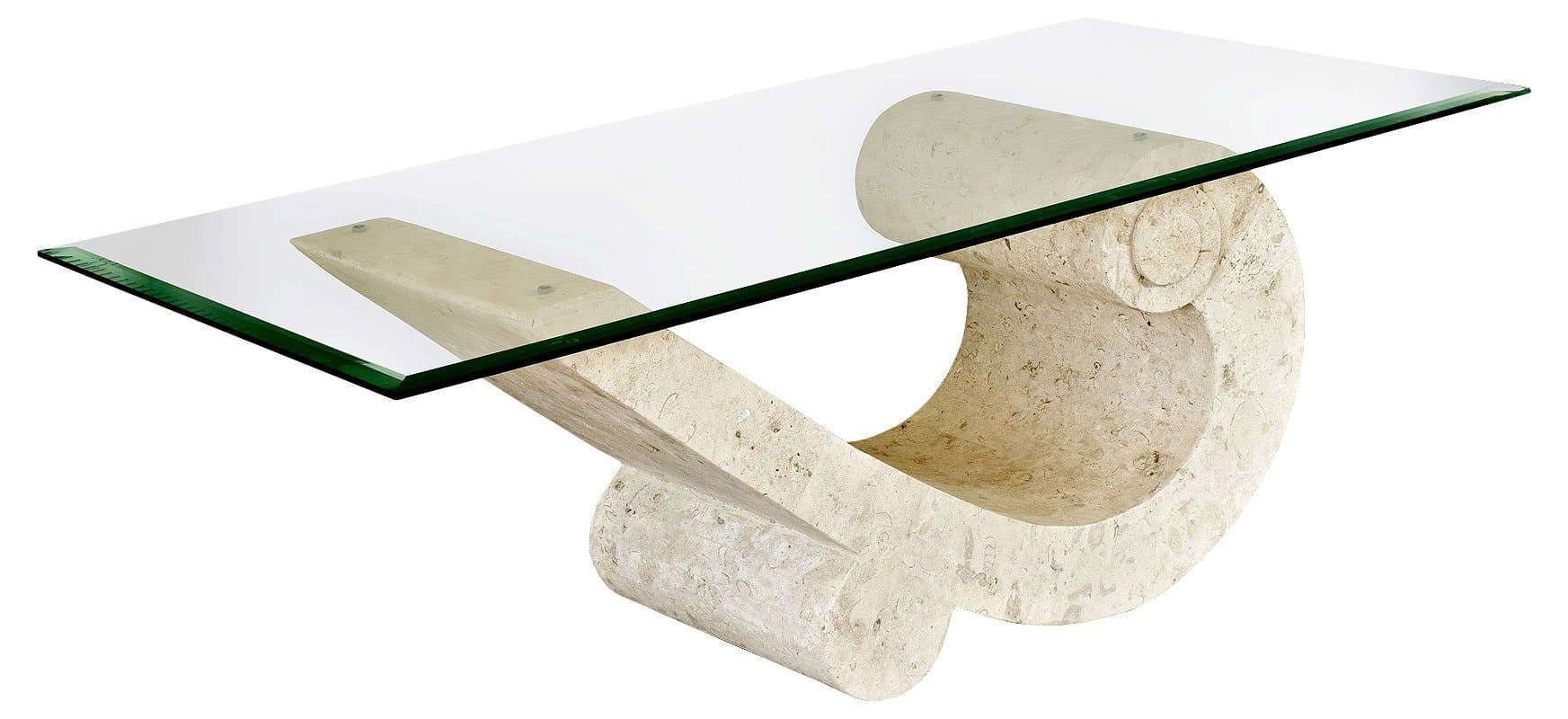 Sea Crest Coffee Table with Fine Mactan Stone Base and Tempered Glass Top