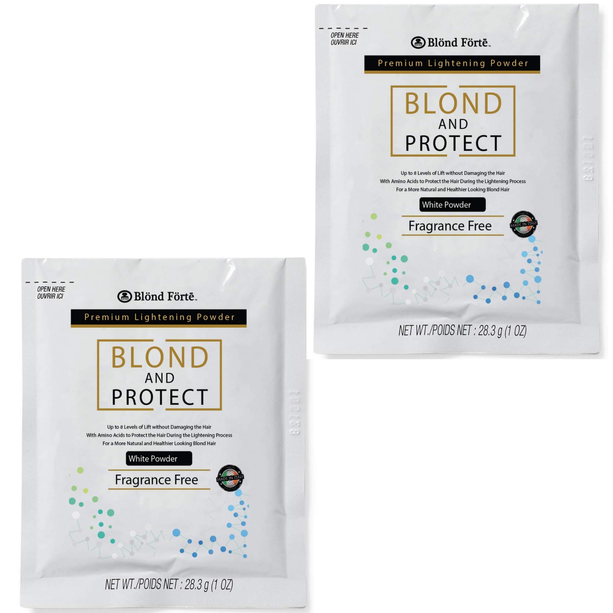 2 Pack 30 Gram /1 Oz Blond Forte Blond & Protect 8+ Level Hair Bleach/Lightener with Amino Acids – Made in Italy - - (White Lightening Powder)