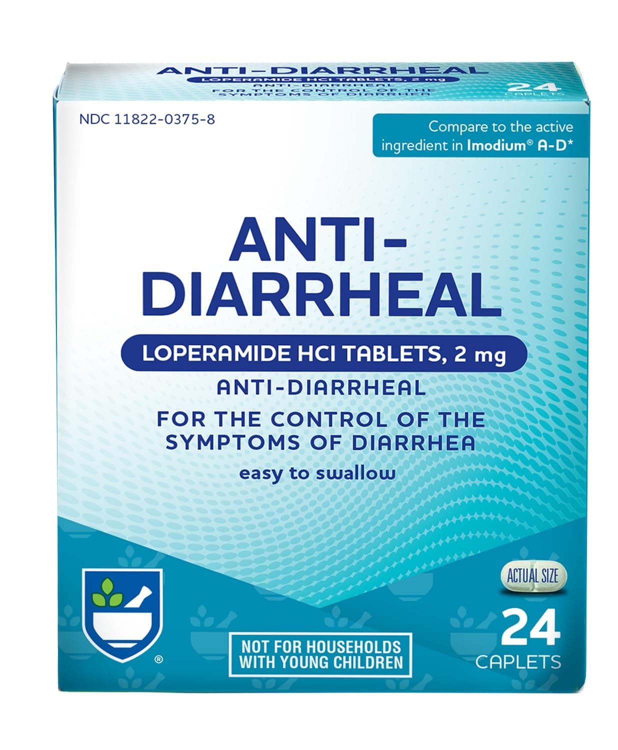 Rite Aid Anti-Diarrheal Caplets - 24 Count - 2 mg Loperamide Hydrochloride - Easy-to-Swallow Anti-Diarrhea Pills - Diarrhea Medicine - Diarrhea and Stomach Relief - Control Symptoms of Diarrhea