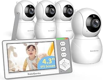 Baby Monitor with 4 Cameras Standby for 23-Hour Battery, Remote Control 4.3'' IPS Video Baby Monitor No WiFi Up to 1000ft Range, ECO, Night Vision, Temperature, 2-Way Talk, 8 Lullabies