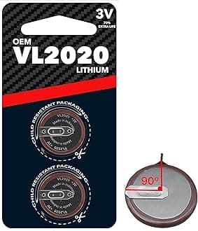 (2-Pack) Replacement Key Fob Battery VL2020 90 Degree Pins Compatible with BMW 1 3 5 6 7 Series E90 E92 E93 Keyless Remote Start