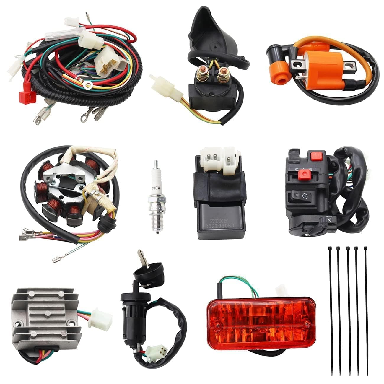 Complete Electrics 4 Stroke ATV QUAD 150 200 250 300CC Wiring Harness CDI 8 Coil Stator Tail Light Zongshen Lifan