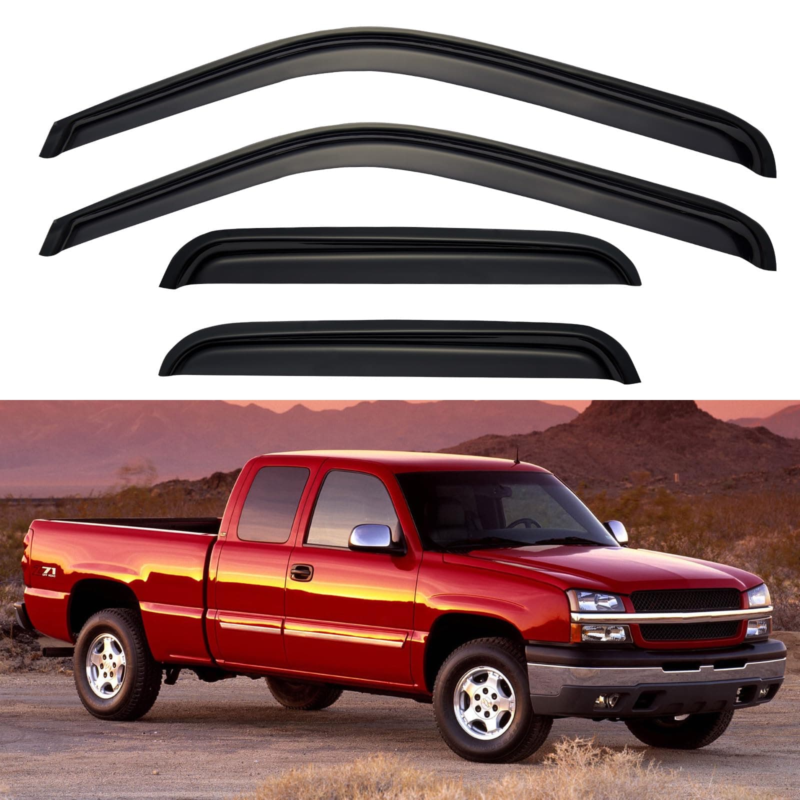 Window Visors Rain Guards for 1999-2006 Chevy Silverado/GMC Sierra 1500/2500/ 3500/ 2500HD, Window Vent Wind Deflectors Visors Shades for 2007 Silverado/Sierra Classic Model - Extended Cab