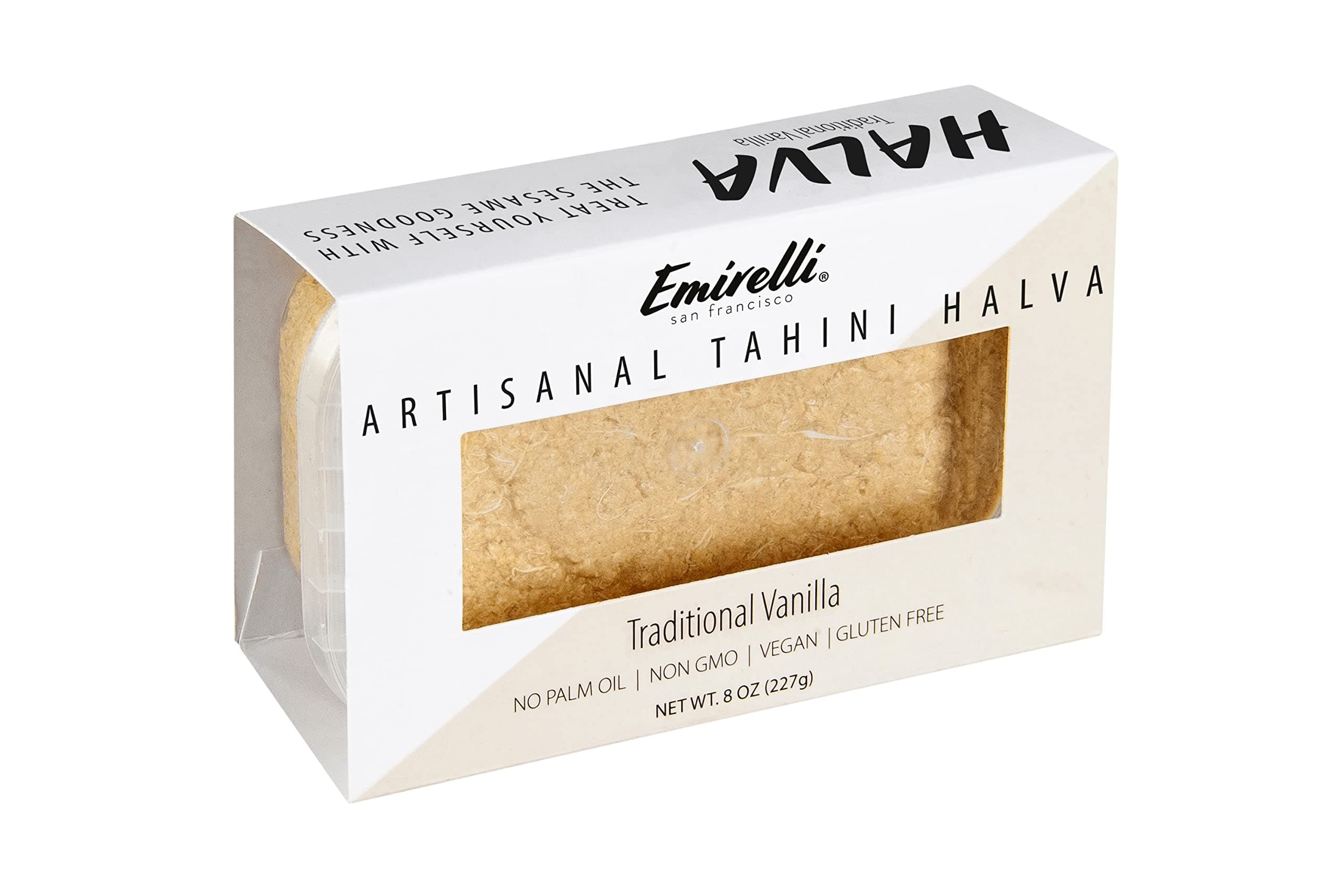 Emirelli Artisanal Halva Dessert – Authentic Middle Eastern Candy Turkish Sweets – Vegan Candy 55%-Tahini Halwa - Halvah Traditional International Sweets – Tasty Traditional Vanilla Flavor, Pack of 1