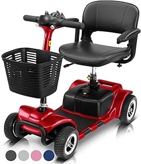Vive 4 Wheel Mobility Scooter - Electric Powered Wheelchair Device - Compact Heavy Duty Mobile for Travel, Adults, Elderly - Long Range Power Extended Battery with Charger & Basket