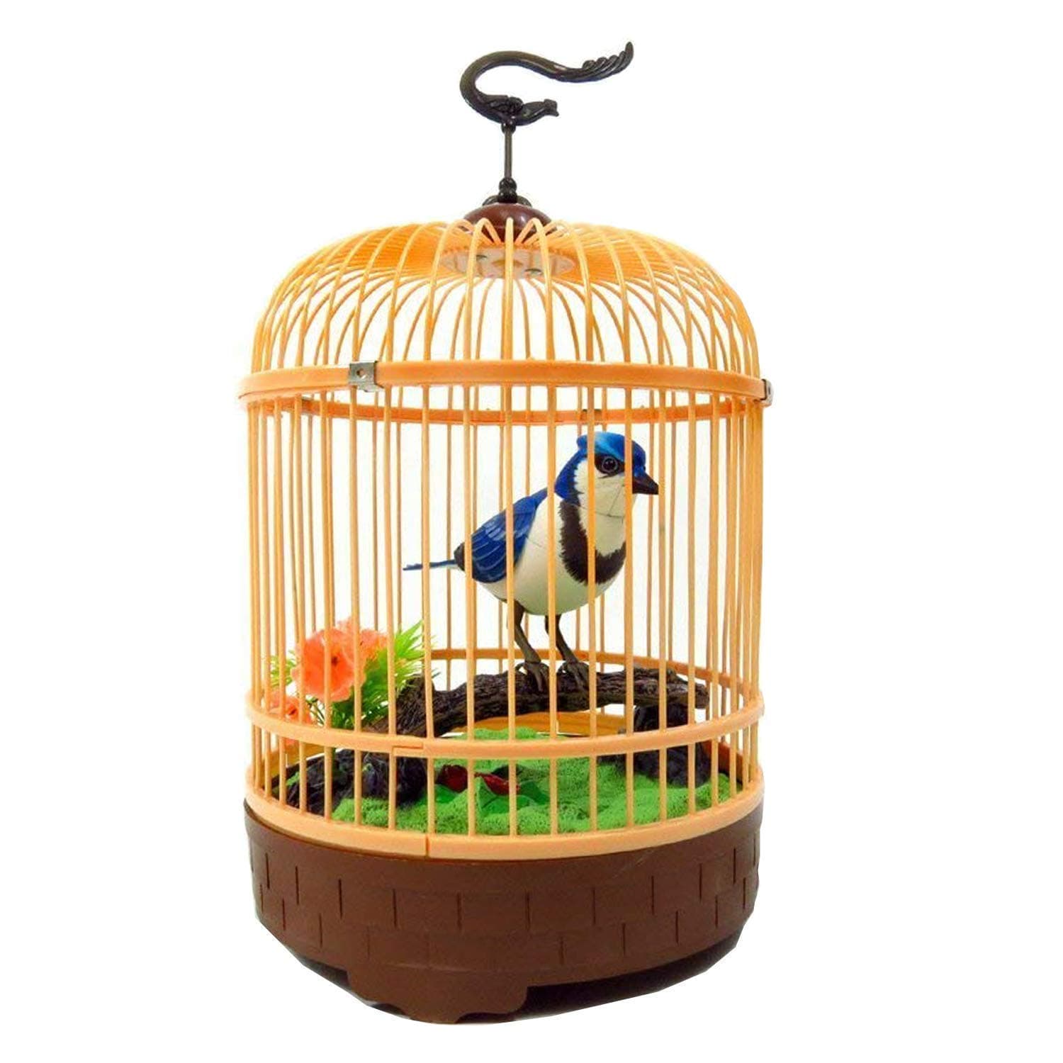 EarTech Singing Moving Chirping Beautiful Electronic Bird Pet Toy in Cage (Multicolour)