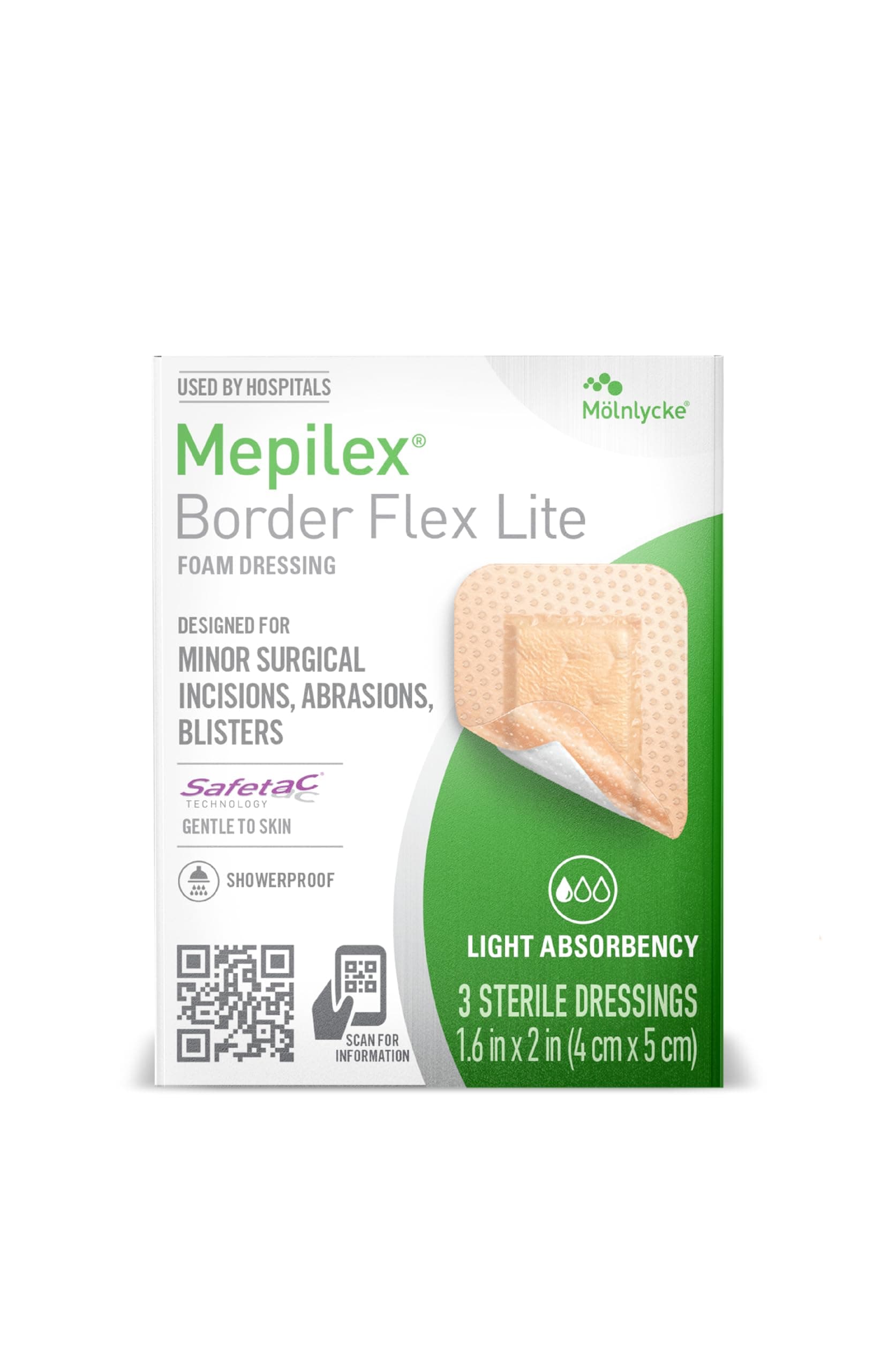Border Flex Lite 1.6 x 2 in (4x5 cm) Hospital Grade Dressings for Minor Surgical Incisions, Abrasions and Blisters for up to Several Day Use