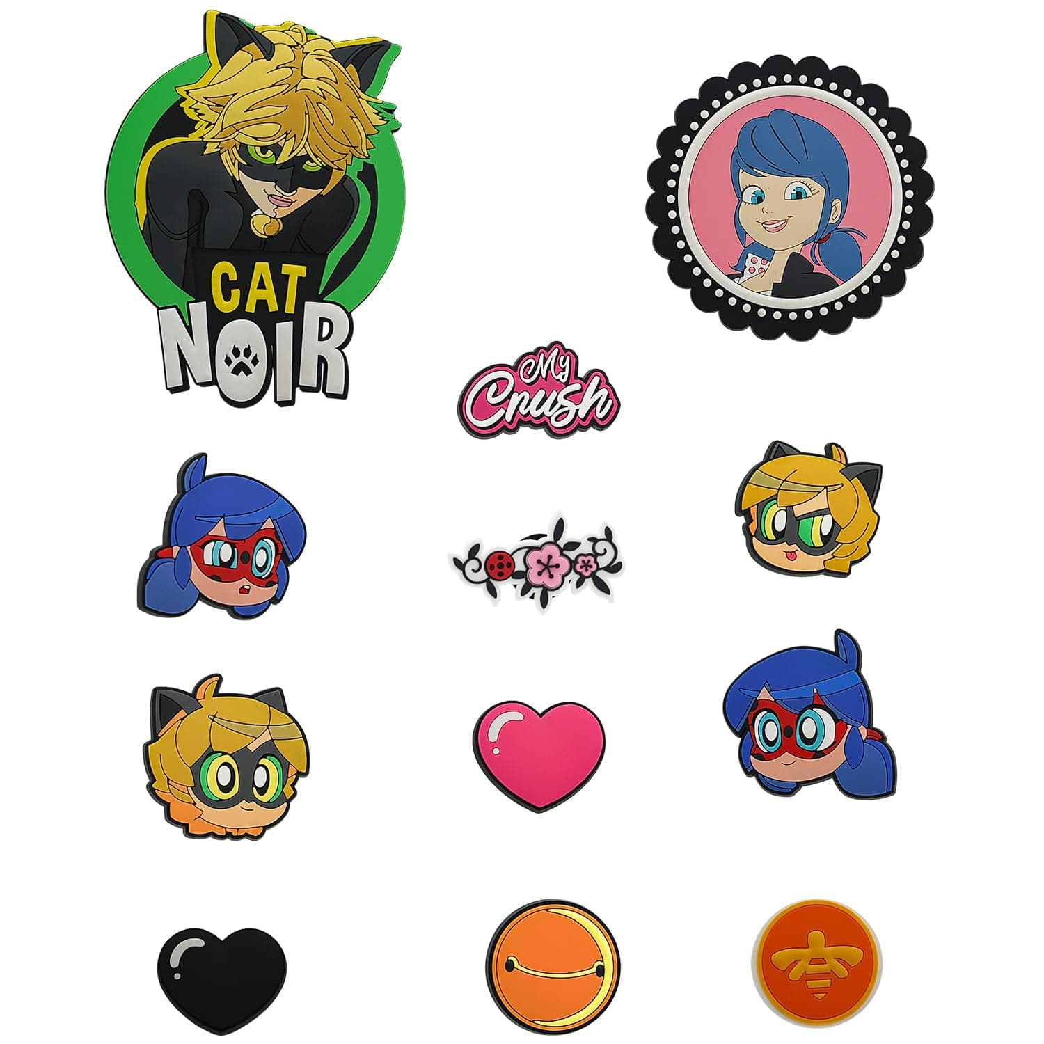 Ladybug - Pop n' Swop 12 Assorted Ladybug and Cat Noir Badges, Regular and XXL Clip-on Badges, compatible with Pop n' Swop Purses, Shoulder Bag and Backpacks (Wyncor)