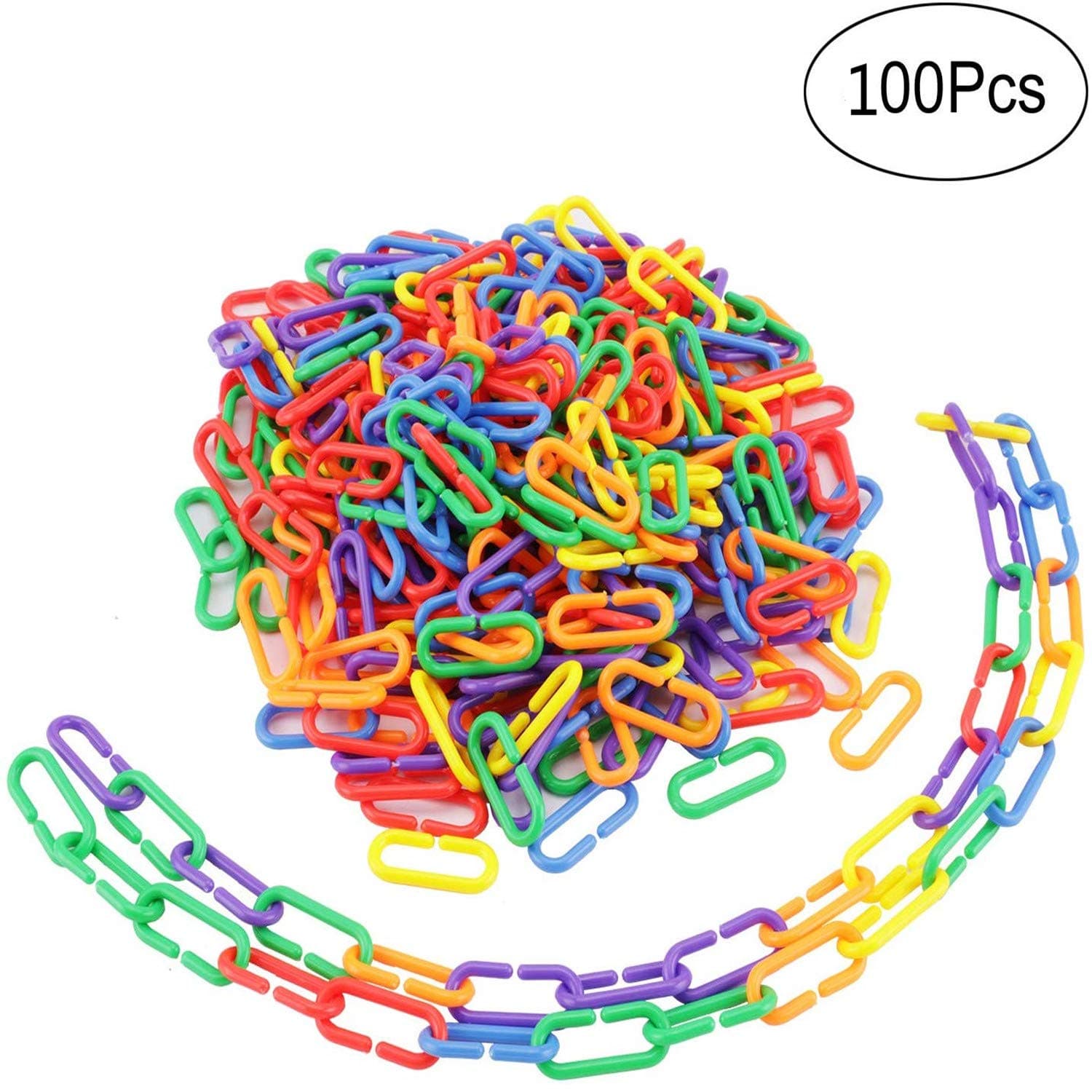 WADY 100 Pcs Colorful Plastic C-clips Hooks Chain C-links Sugar Glider Rat Parrot Bird Toy Parts
