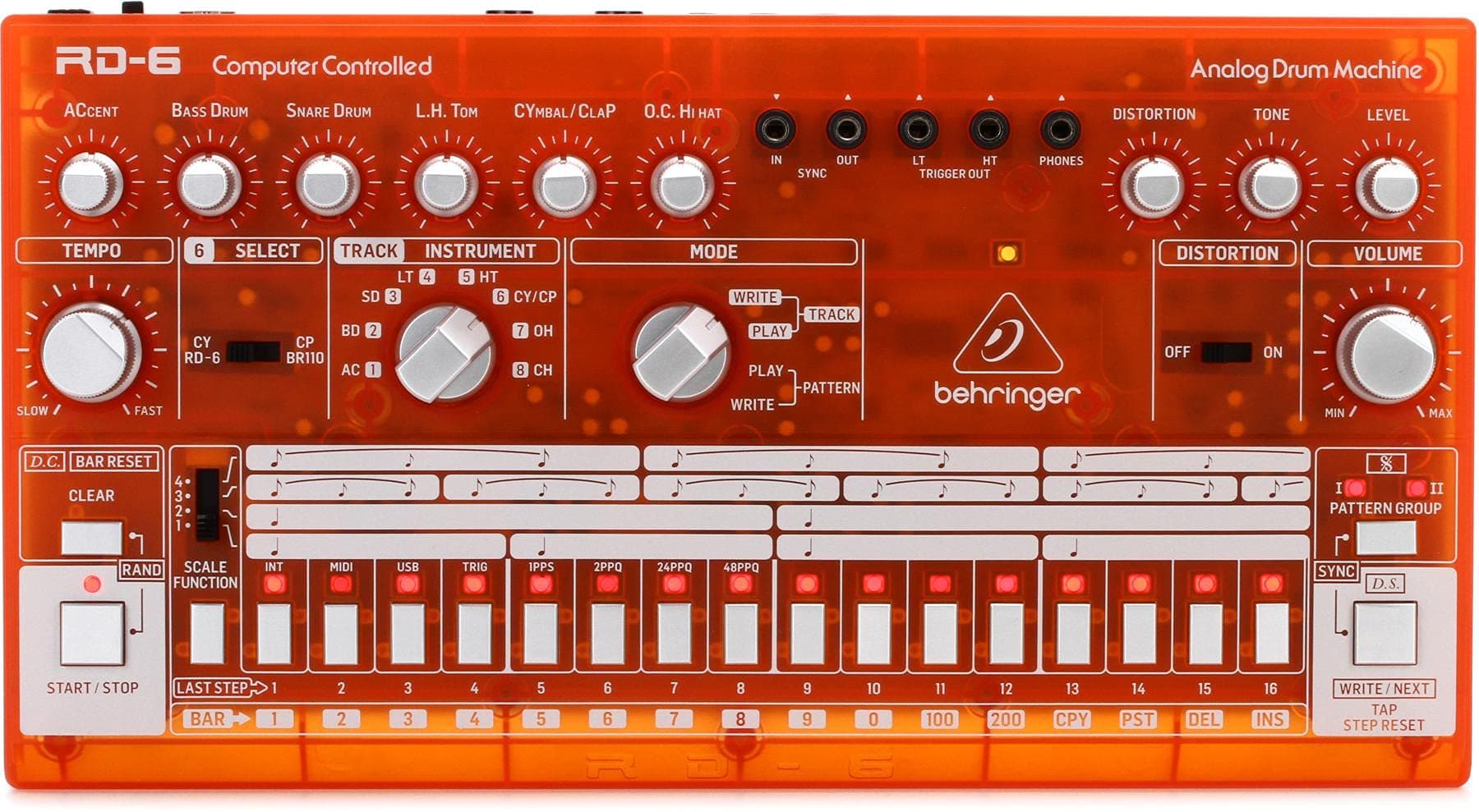 RHYTHM DESIGNER RD-6-TG Analog Drum Machine with 8 Drum Sounds, 64 Step Sequencer and Distortion Effects