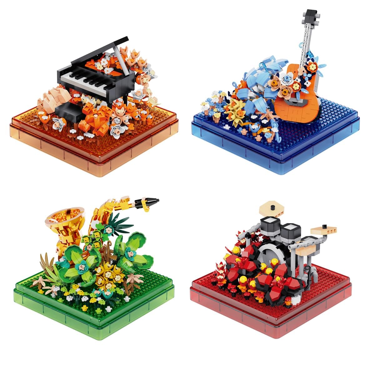 Musical Instruments Micro Block Building Sets,Classical Famous Building Block Set,3000 PCS for Adults and Teens,Piano,Saxophone,Guitar and Drum Set with Clear Plastic Cover