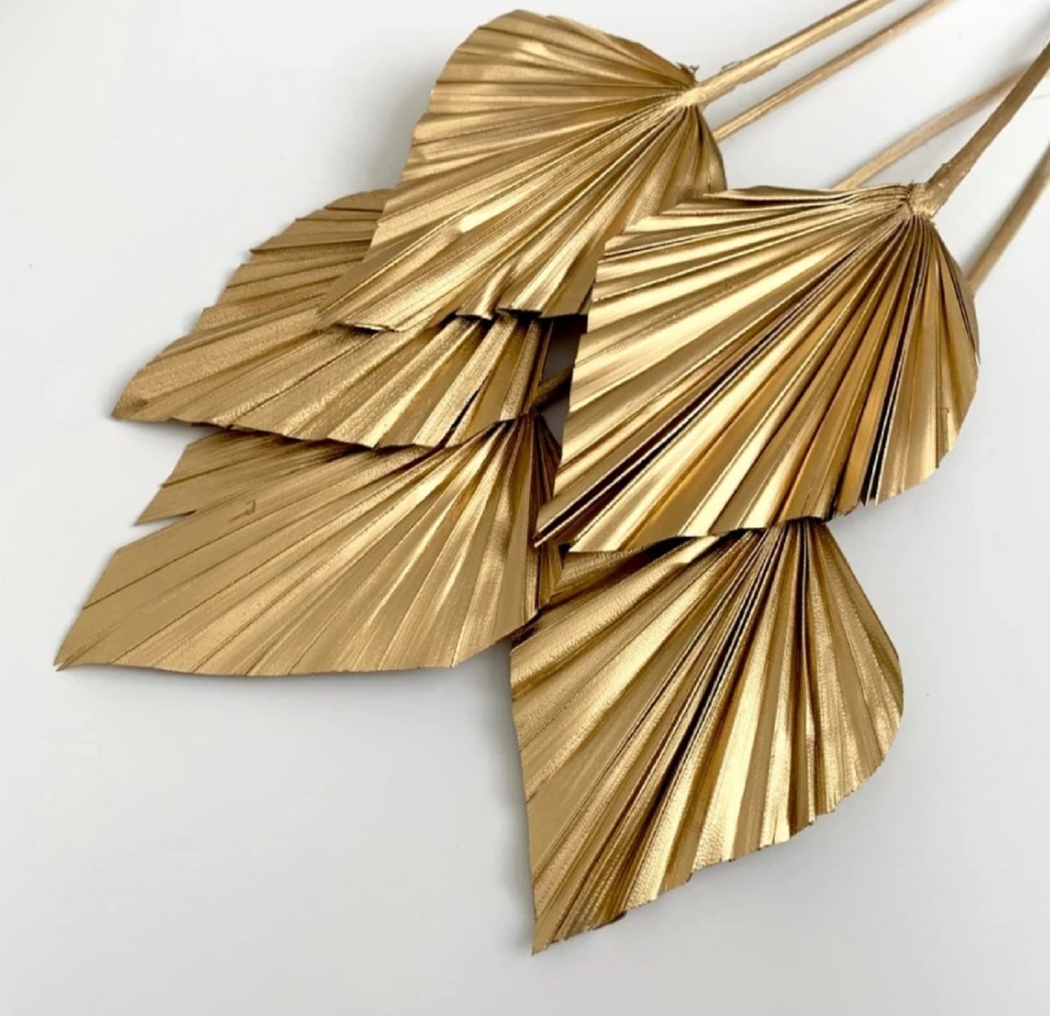 VRB Dec™ Dried Palm Stick Artificial Flowers for Decorating for Table | Faux Flowers for Vases | Decoration Items for Living Room Vase Office, Bedroom, Balcony Table, Diwali (Golden Palm - 5 Pcs)